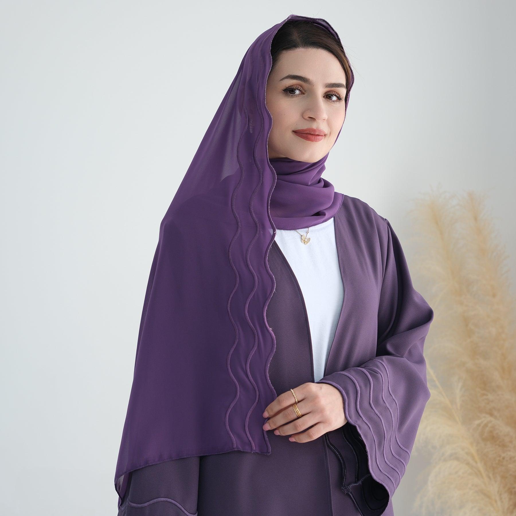 Wavy Embroidery in Open Abaya | Eolente Clothing 