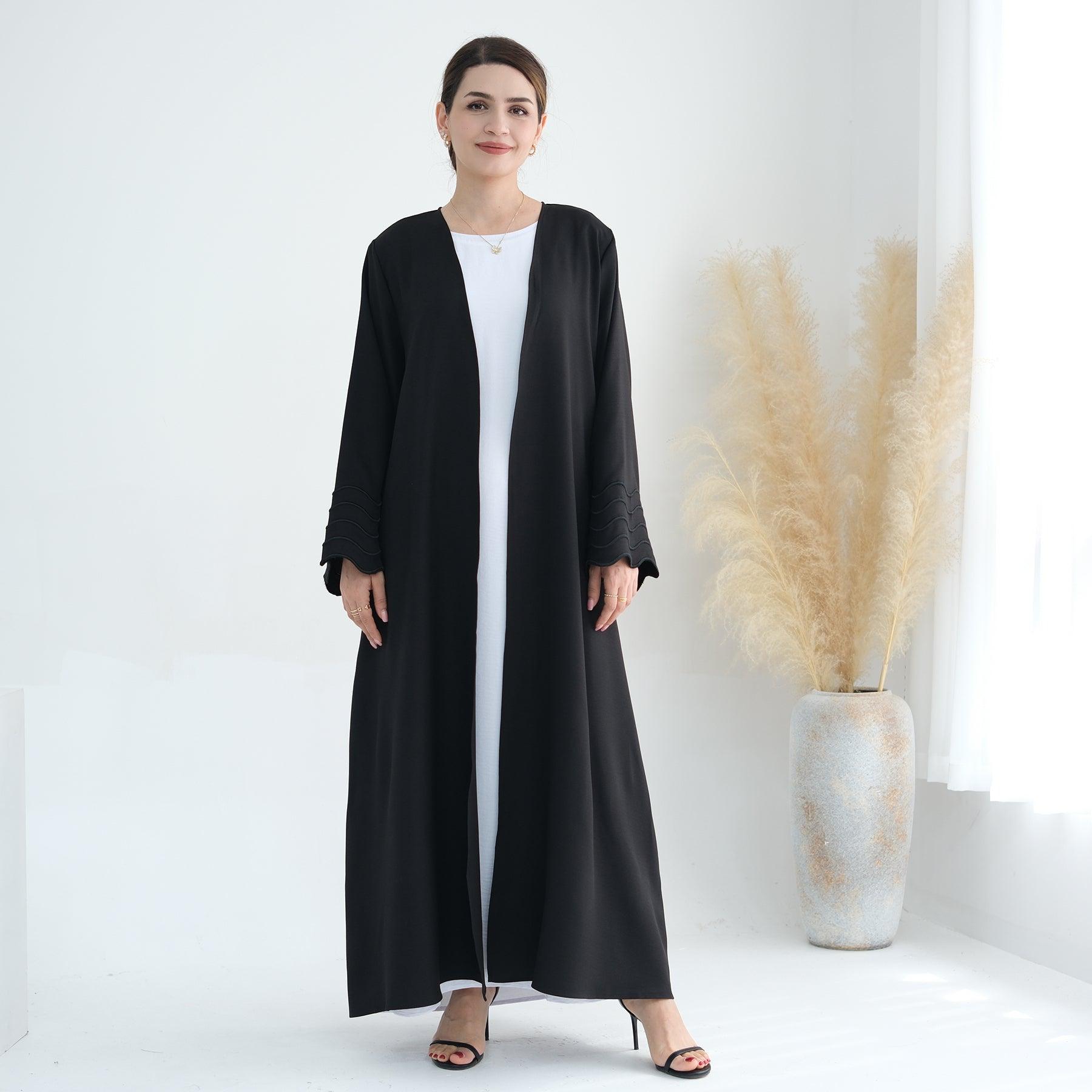 Black Wavy Open Abaya  | Eolante Clothing 