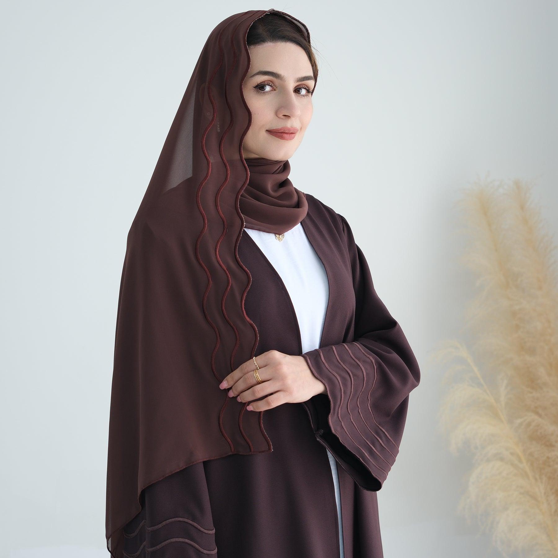 Wavy Open Abaya & Hijab Embroidered | Eolante Clothing 