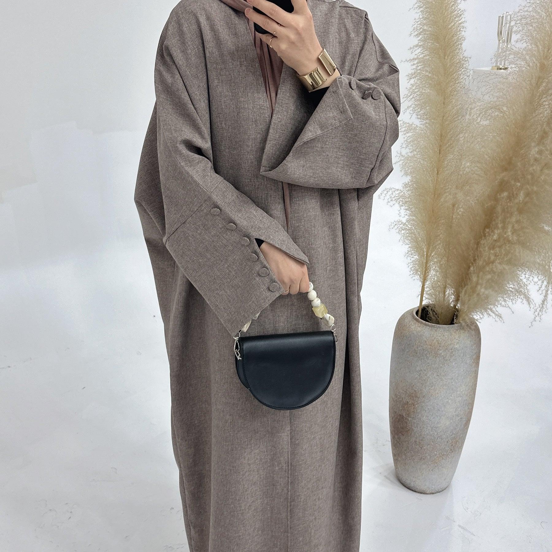 Khaki Oversized Cuffed Button Abaya | Eolante Clothing