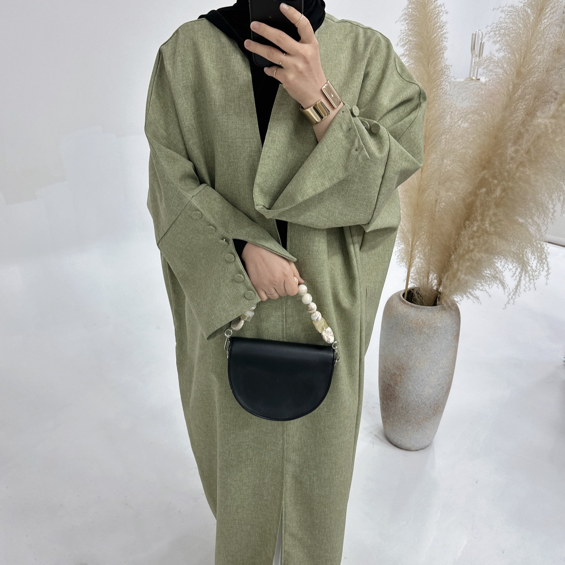 Green Oversized Abaya with Cuffed Button | Eolante Clothing