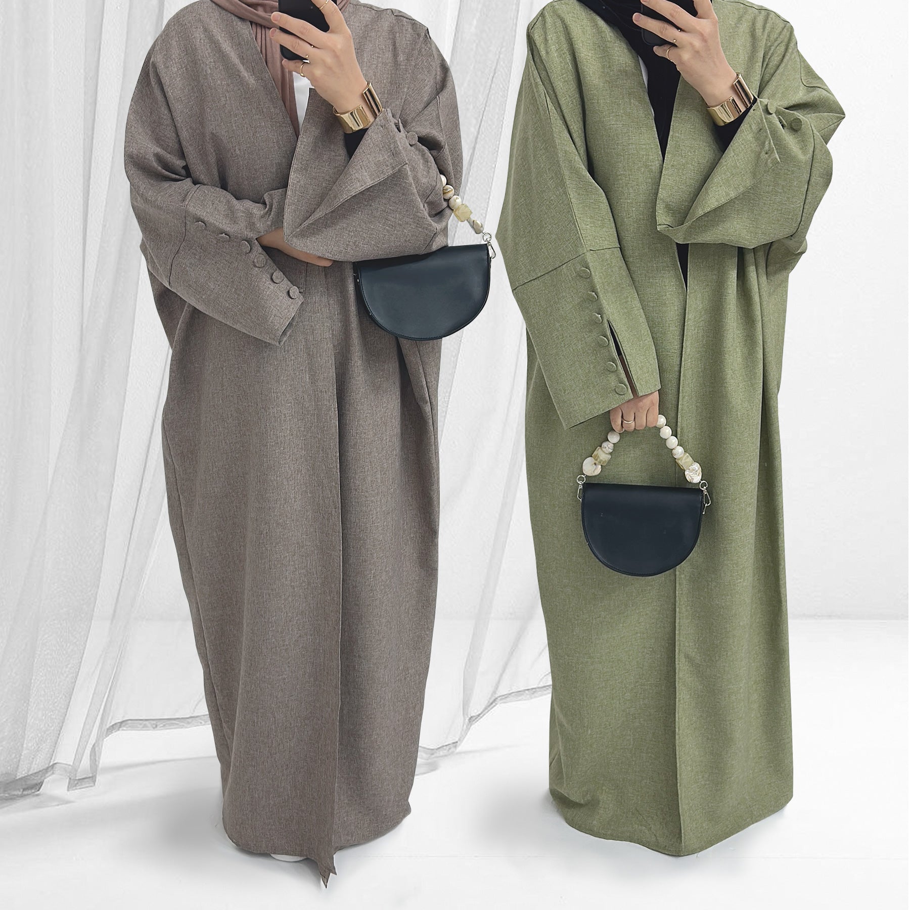 Oversized Cuffed Button Modest Open Abaya | Eolante Clothing