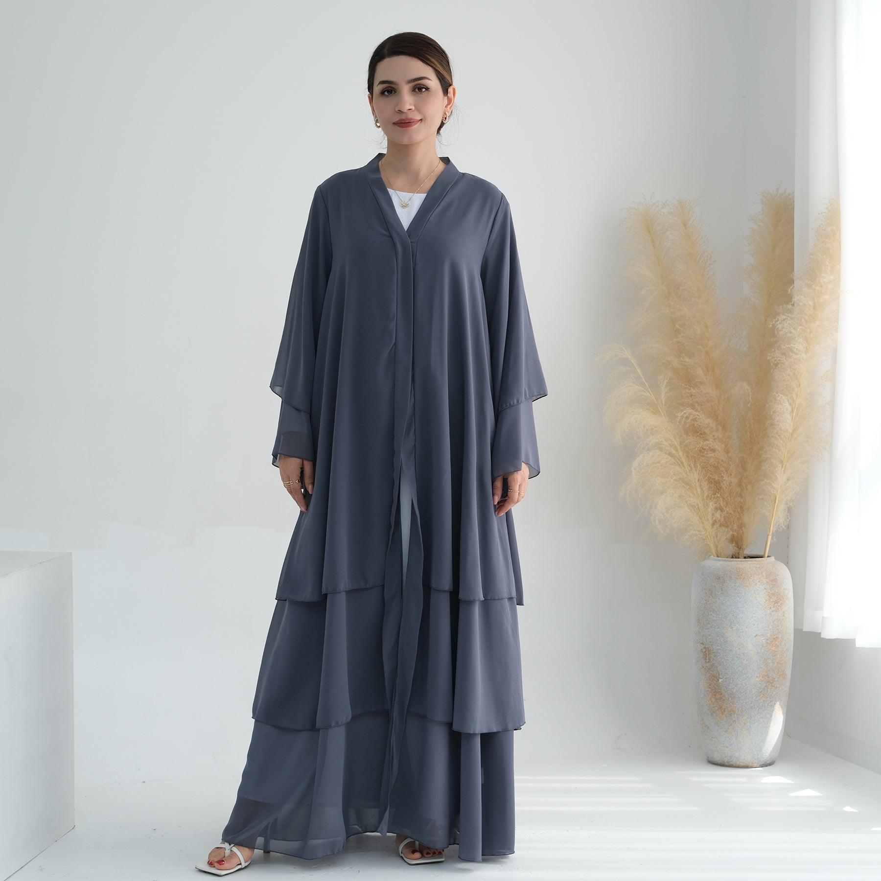 Open Abaya & Belt in Gray | Eolante Clothing 