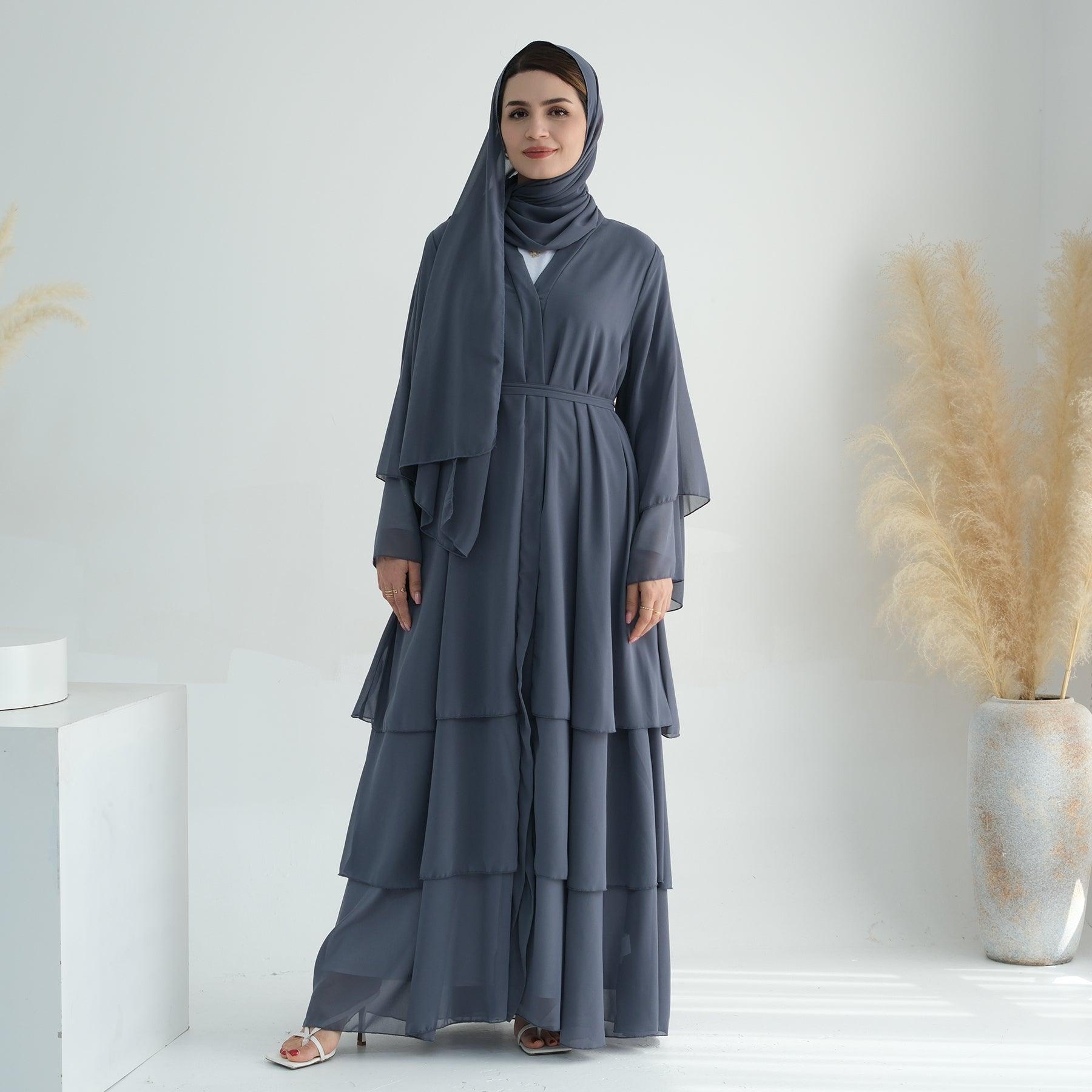 Modest Open Abaya & Belt in Gray | Eolante Clothing 