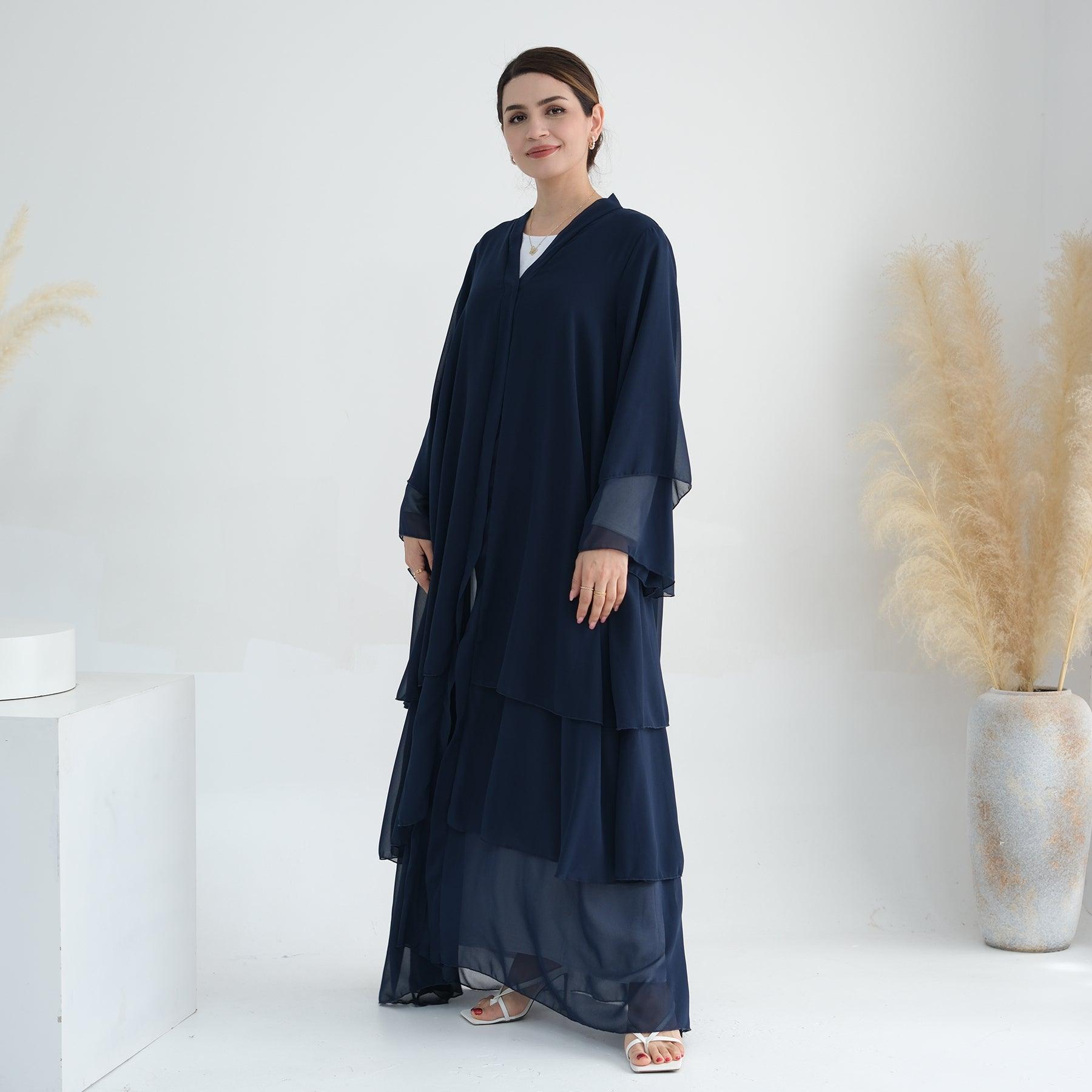 Navy Chiffon Tiered Abaya | Eolante Clothing 