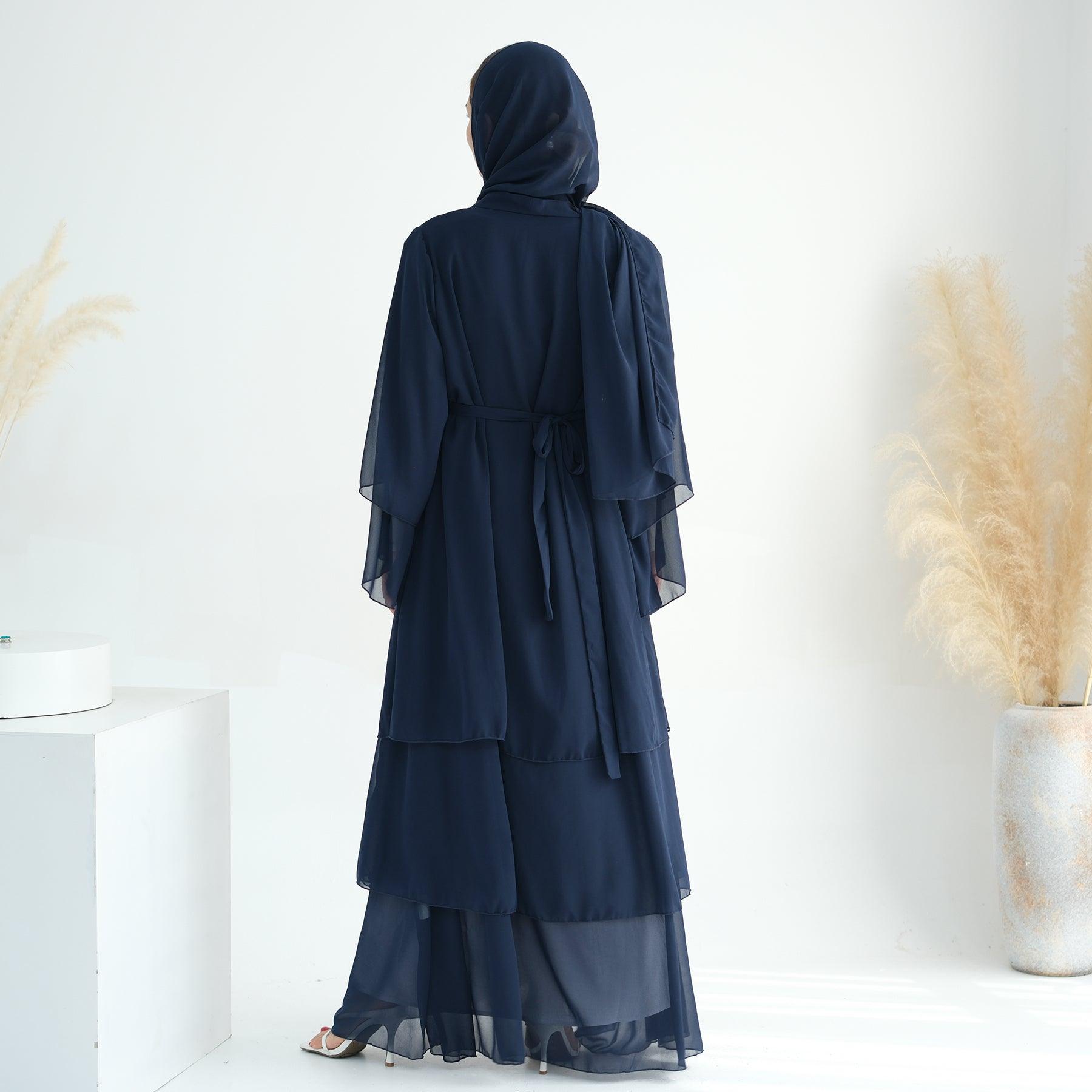 Navy Open Abaya in Chiffon | Eolante Clothing 