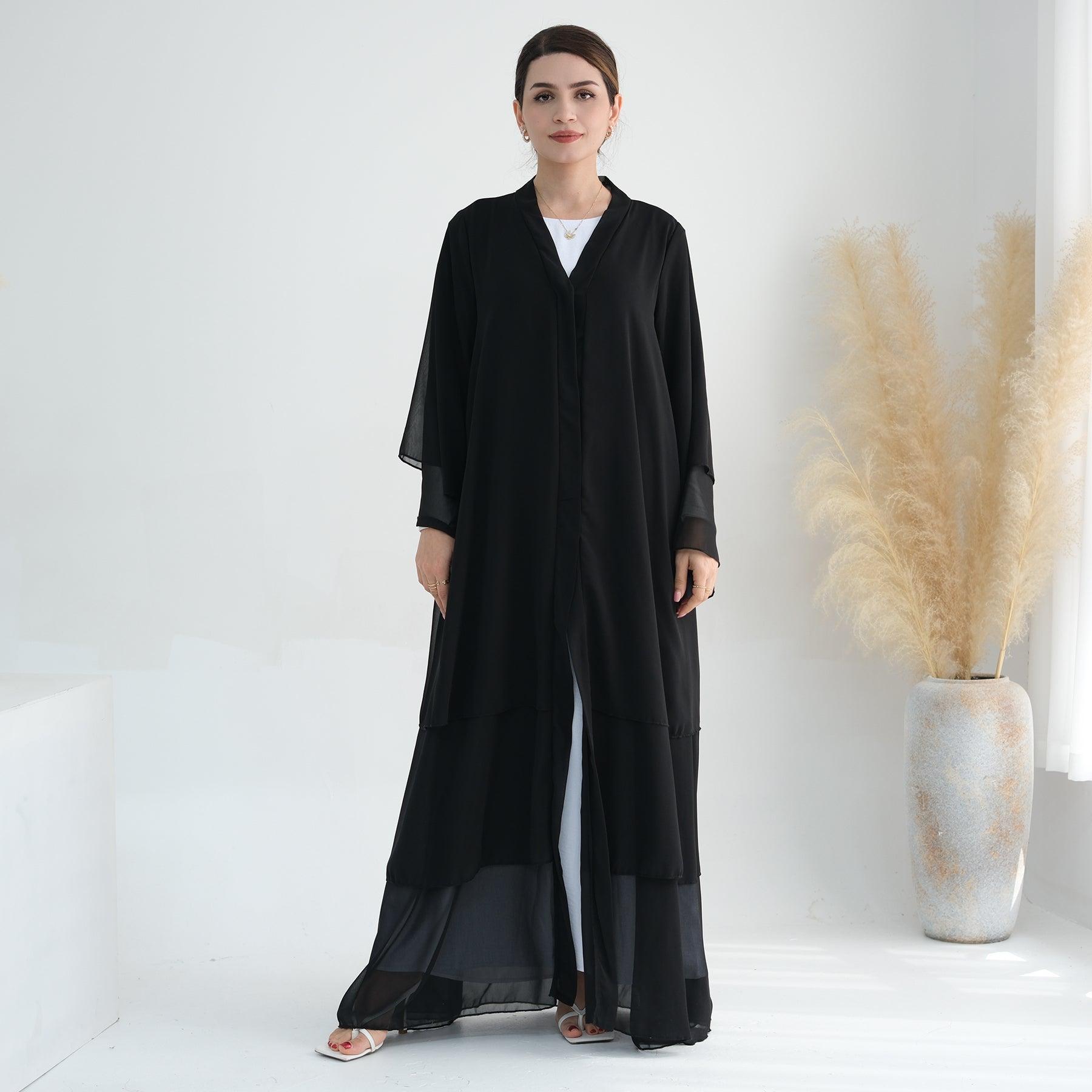 Black Chiffon Tiered Abaya | Eolante Clothing 