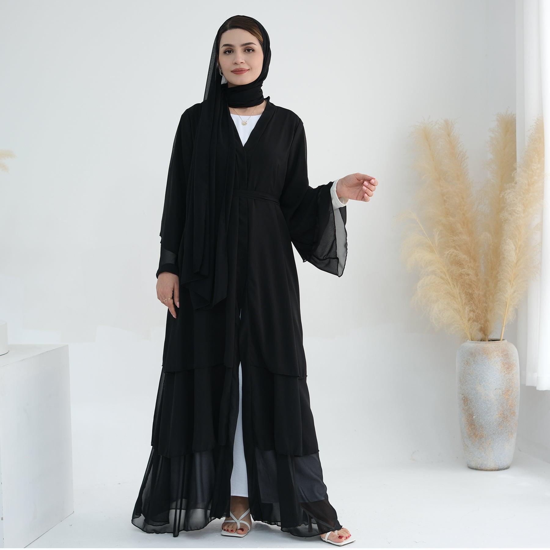 Open Abaya in Black Chiffon | Eolante Clothing 