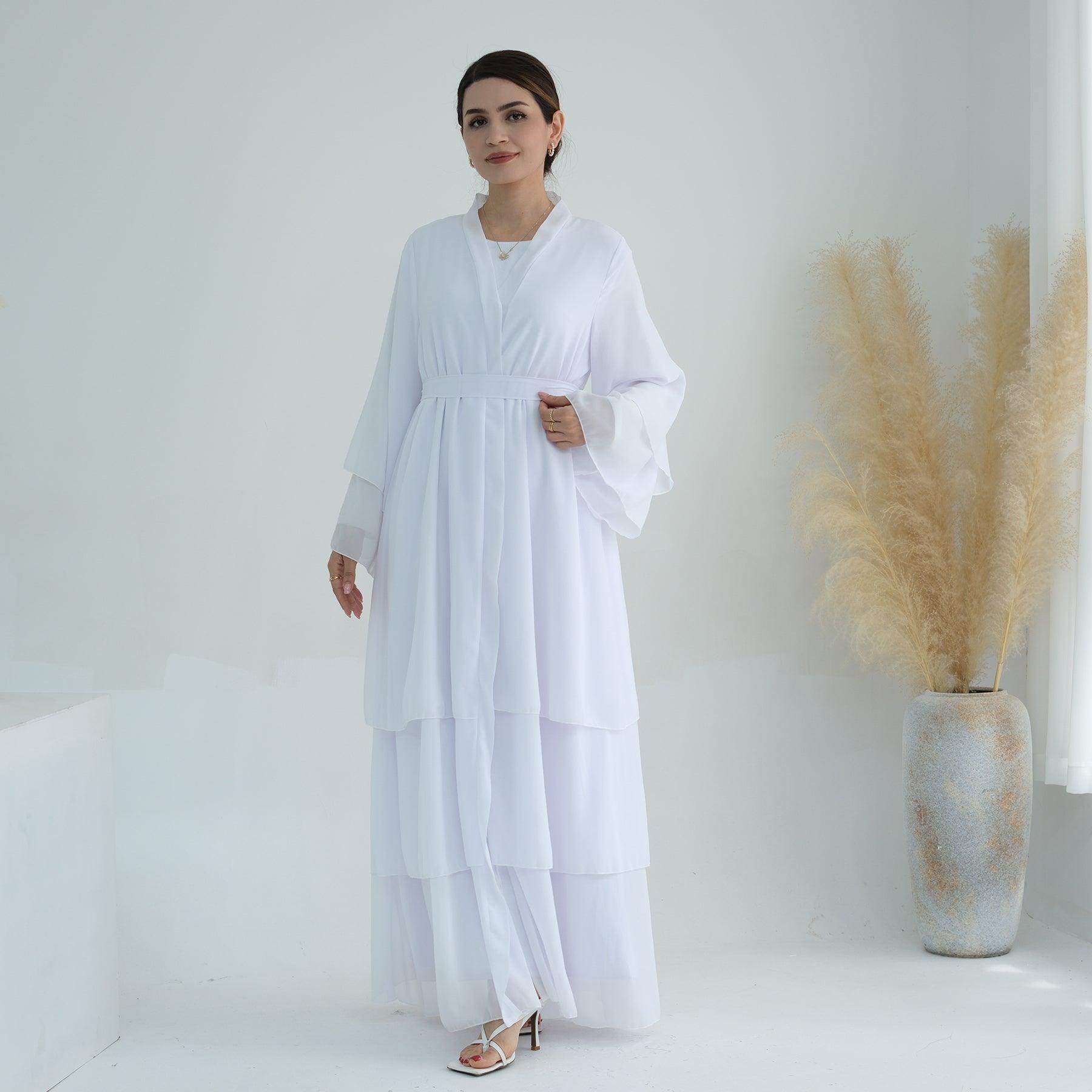 Chiffon Tiered Abaya in White | Eolante Clothing 