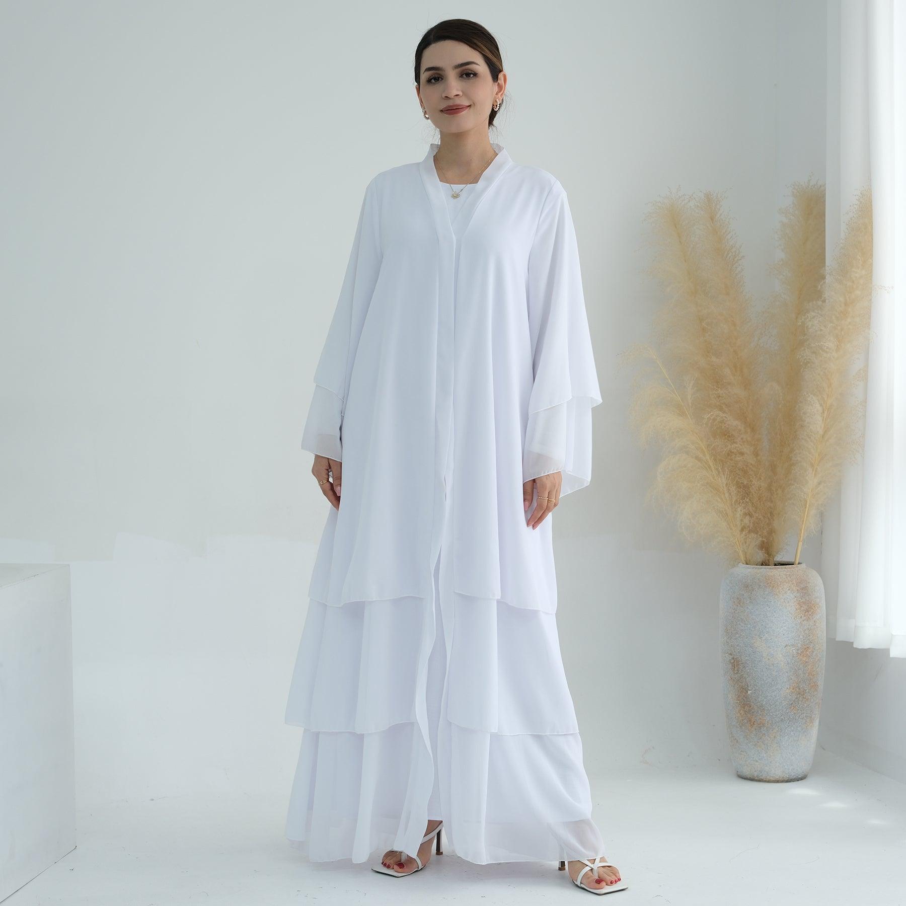 White Chiffon Tiered Abaya | Eolante Clothing 