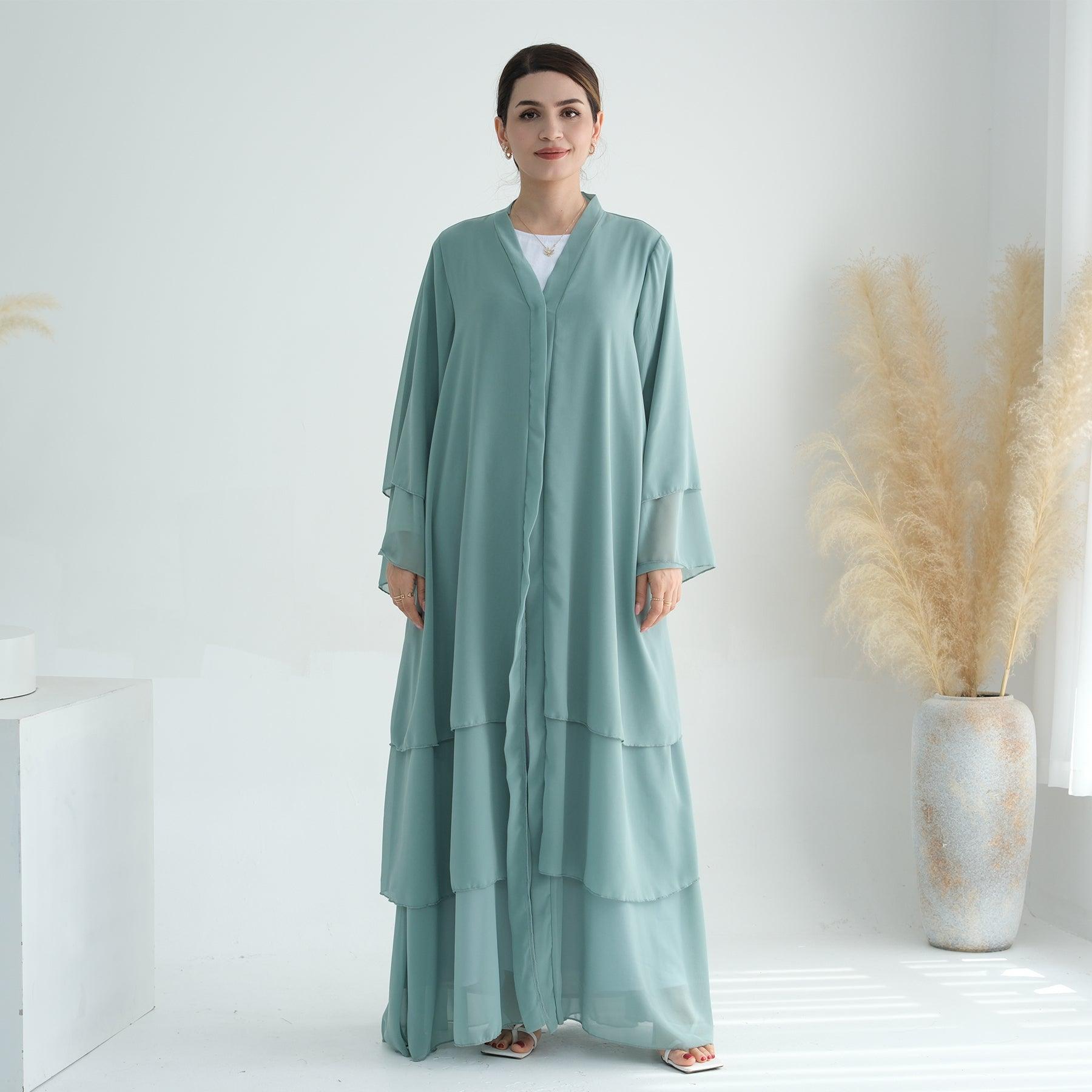 Chiffon Tiered Abaya in Jade Green | Eolante Clothing 