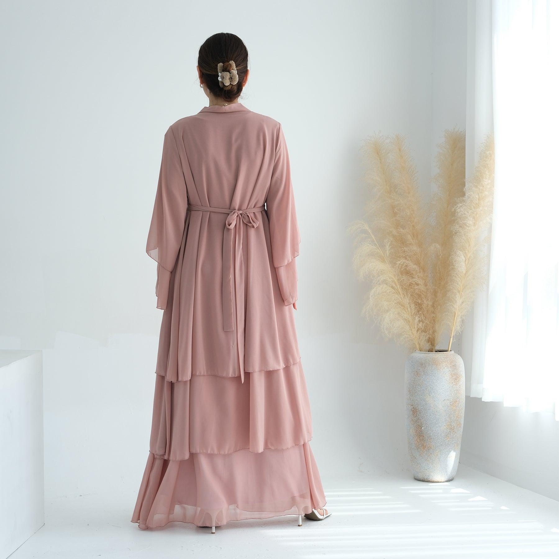 Open Abaya in Tiered Chiffon | Eolante Clothing 