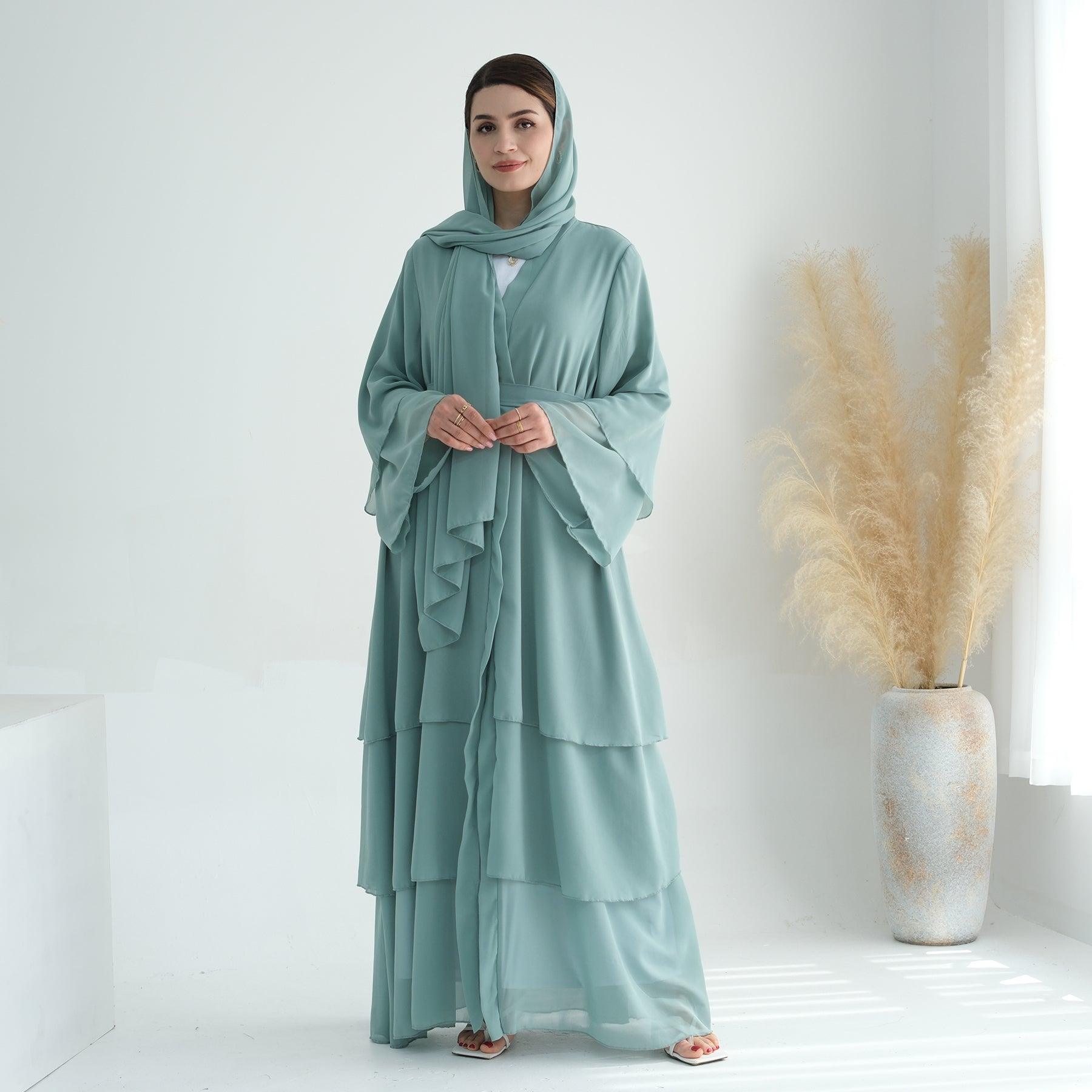 Open Abaya & Belt in Jade Green | Eolante Clothing 