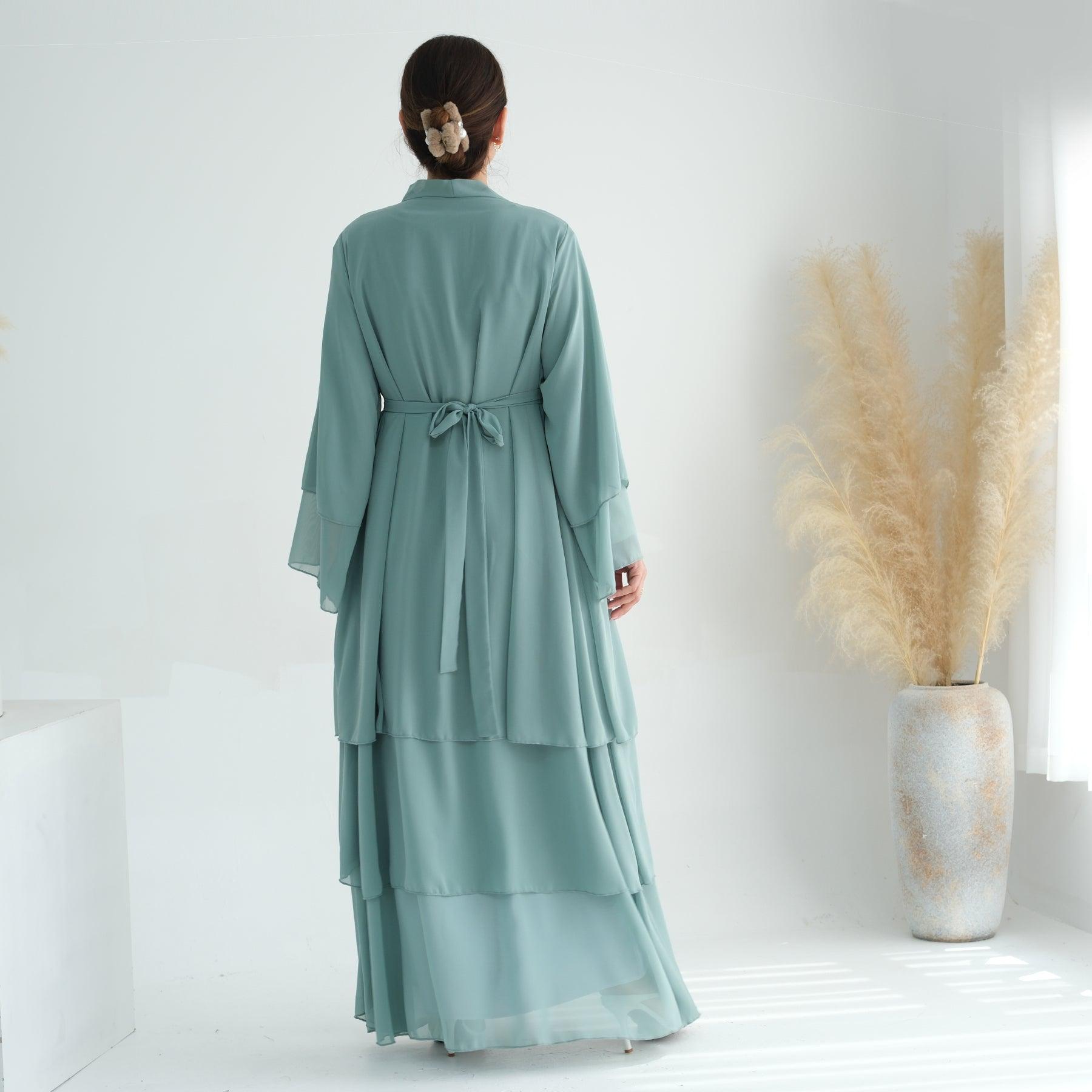 Chiffon Tiered Open Abaya & Belt | Eolante Clothing 