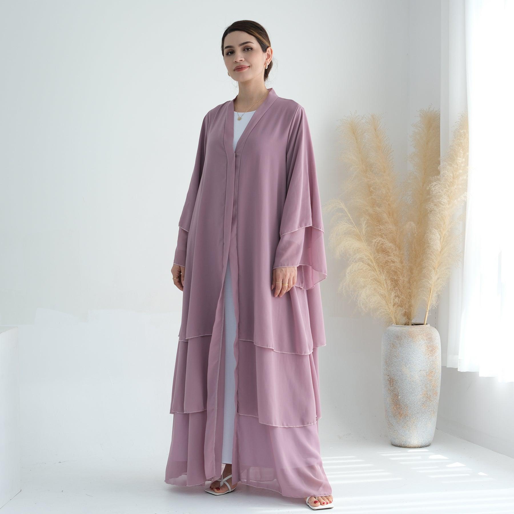 Chiffon Tiered Abaya with Belt in Taro | Eolante Clothing 