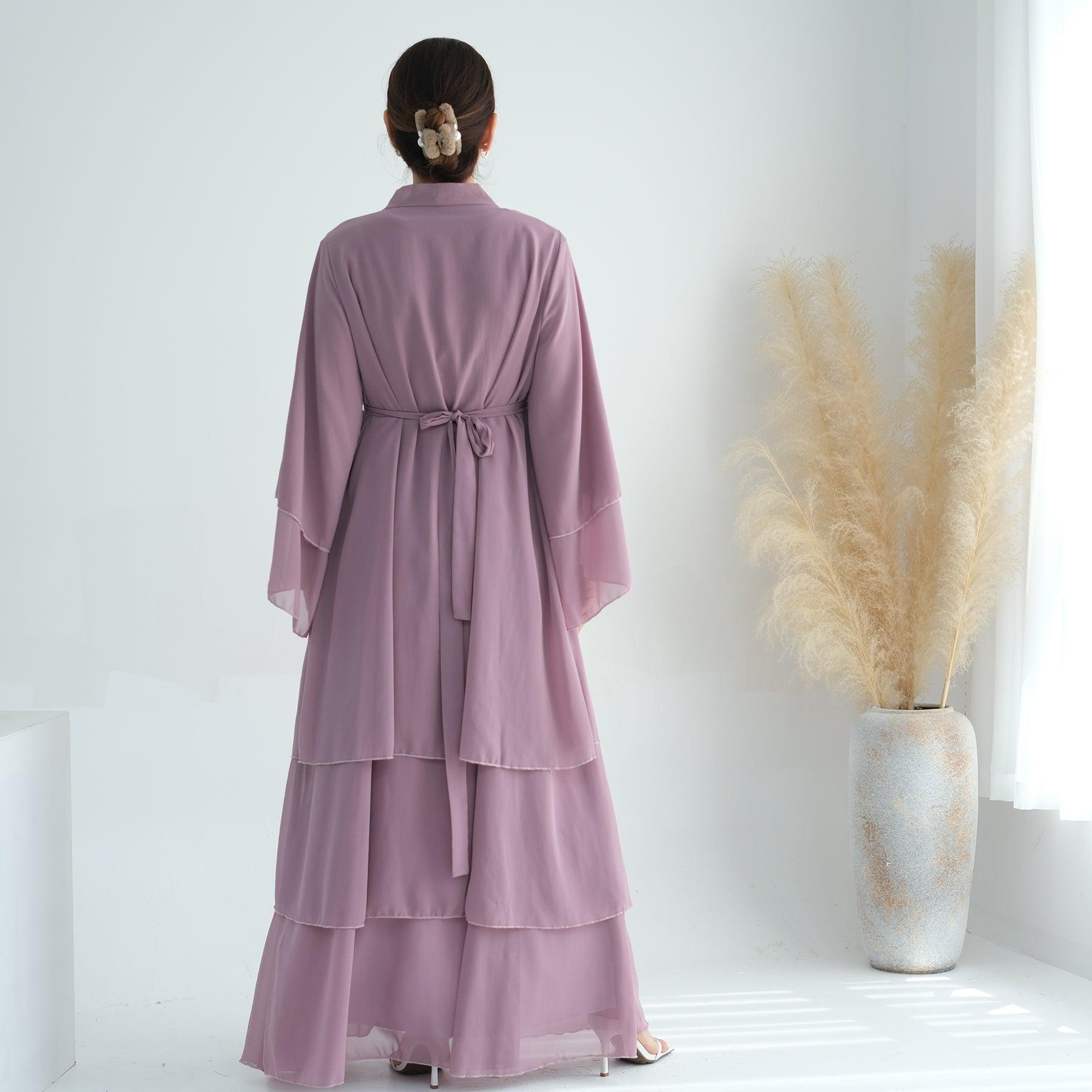 Chiffon Open Abaya & Belt in Taro | Eolante Clothing 