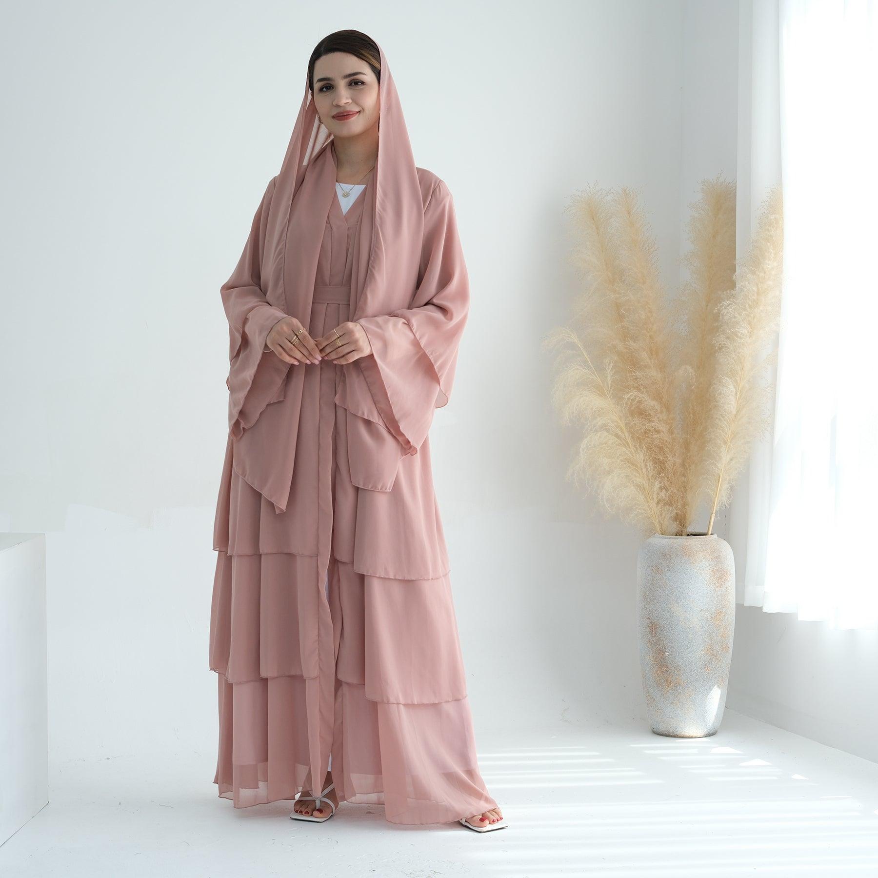 Chiffon Open Abaya in Petal Pink | Eolante Clothing 