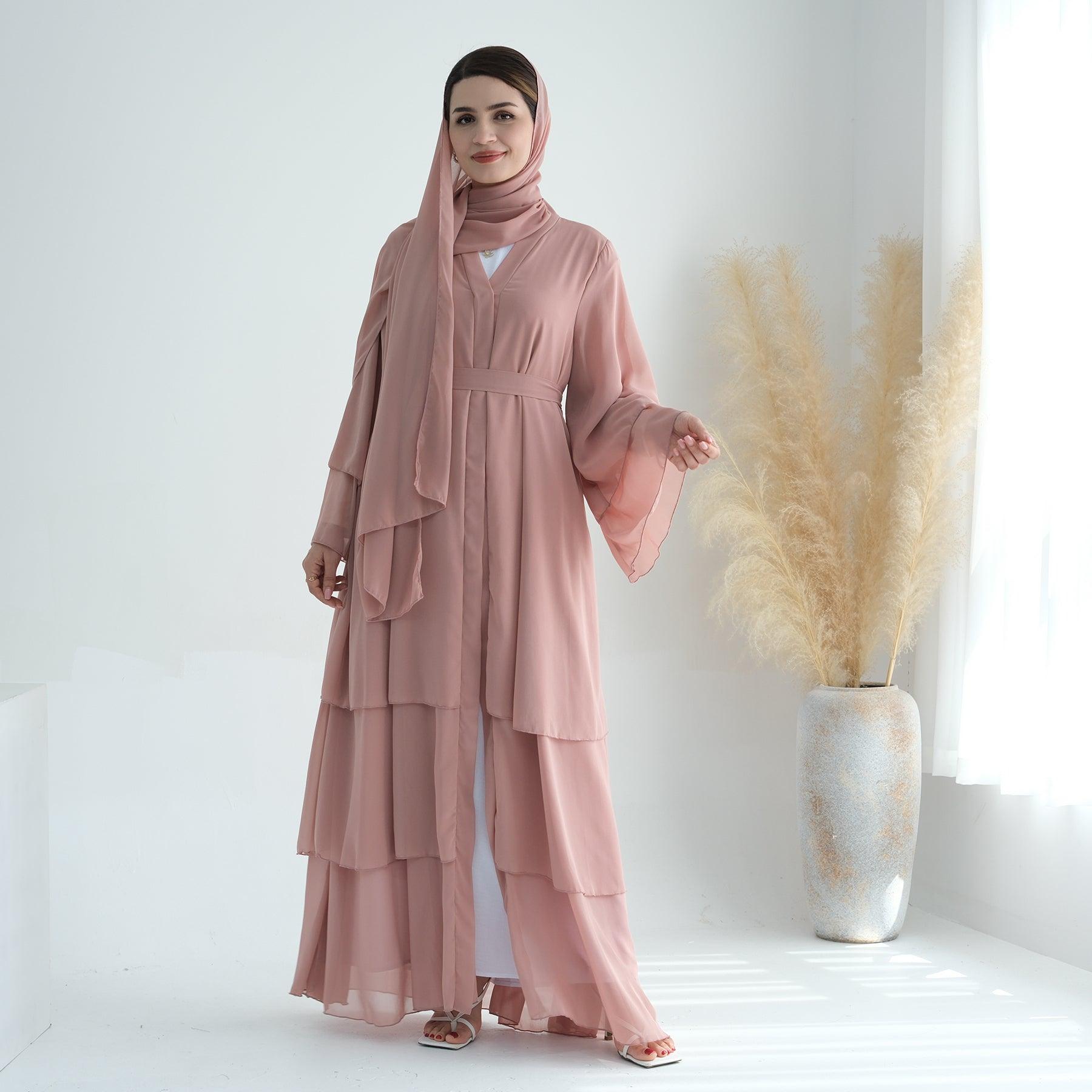 Open Abaya with Belt in Petal Pink | Eolante Clothing 