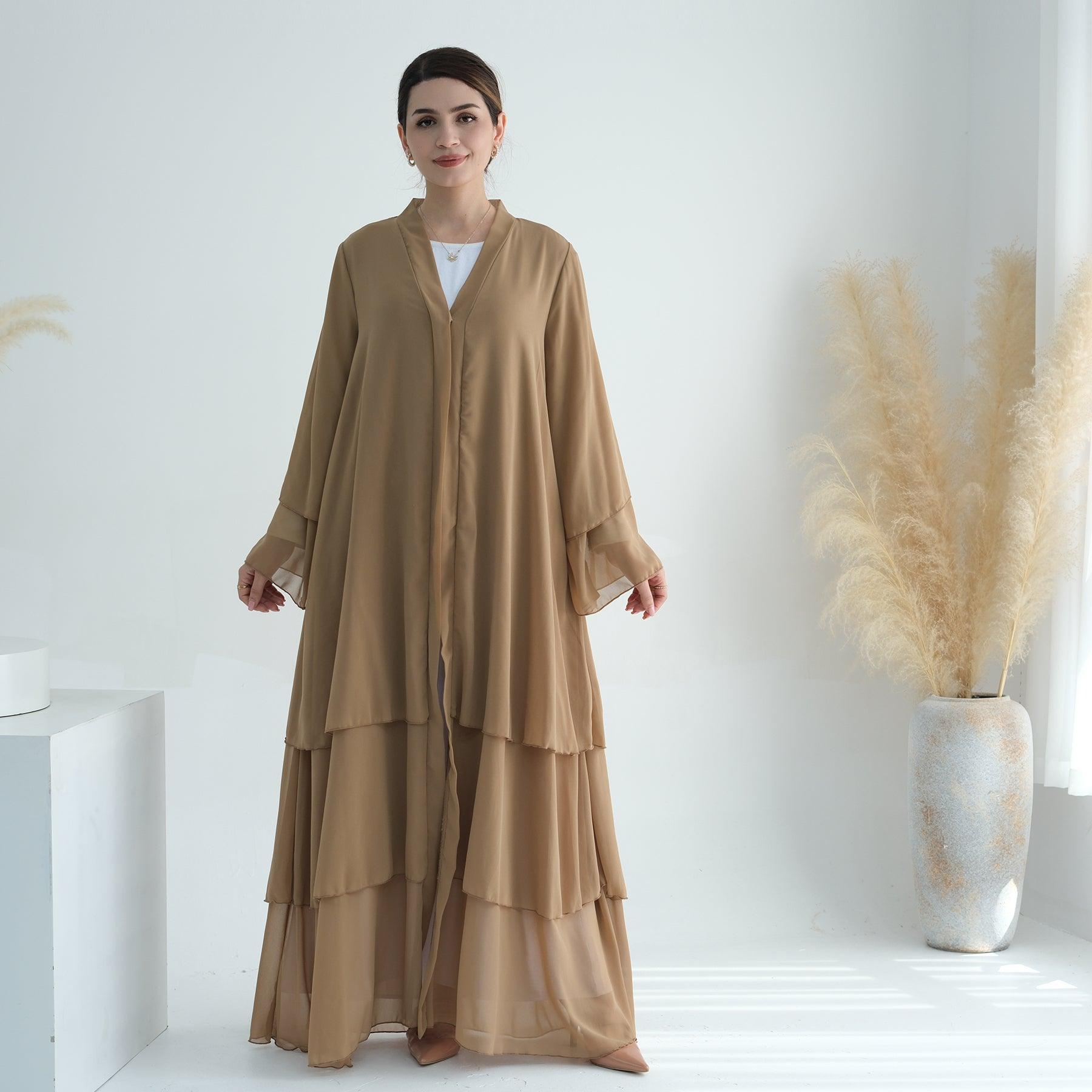 Chiffron Tiered Abaya in Khaki | Eolante Clothing 