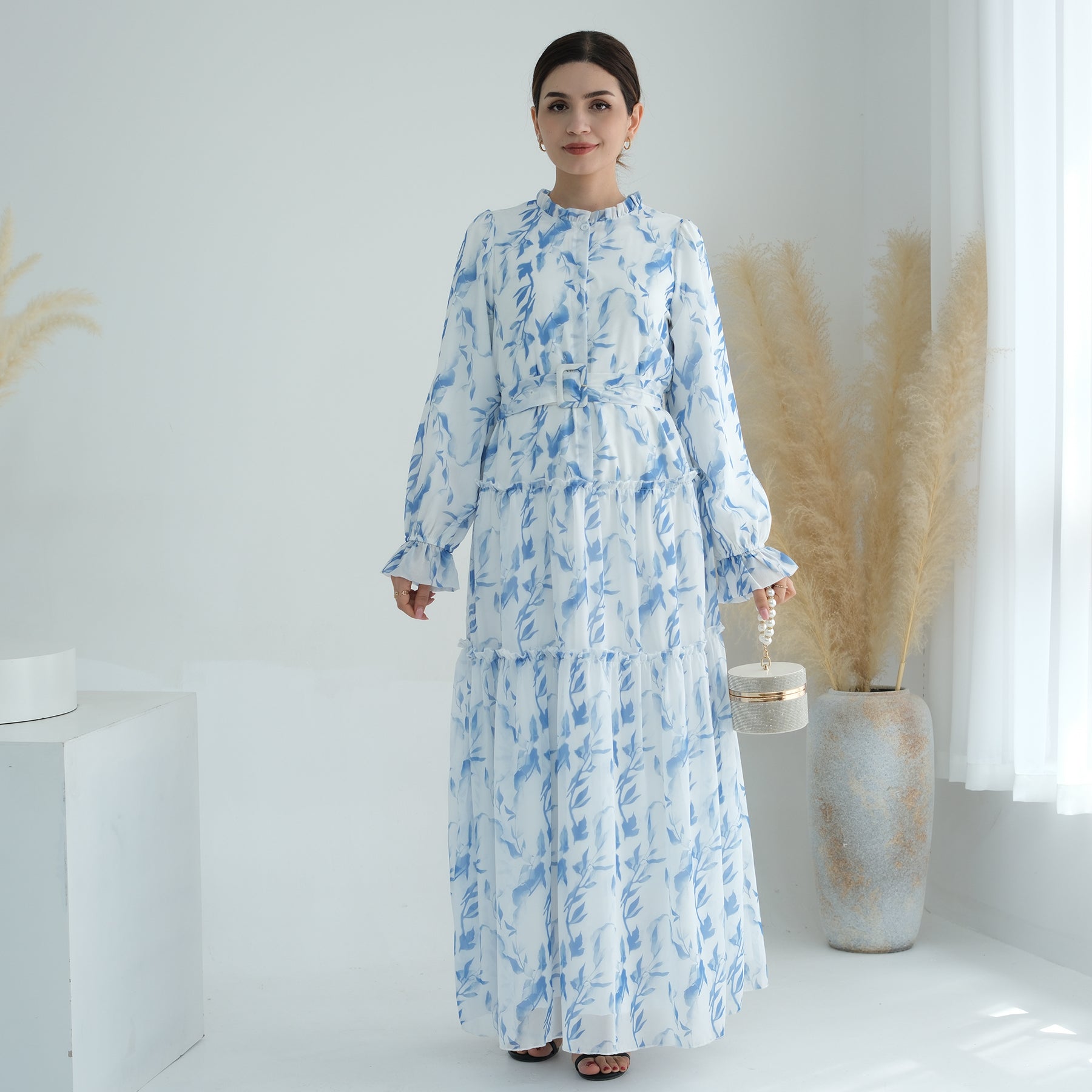 Chiffon Floral Abaya Dress | Eolante Clothing 