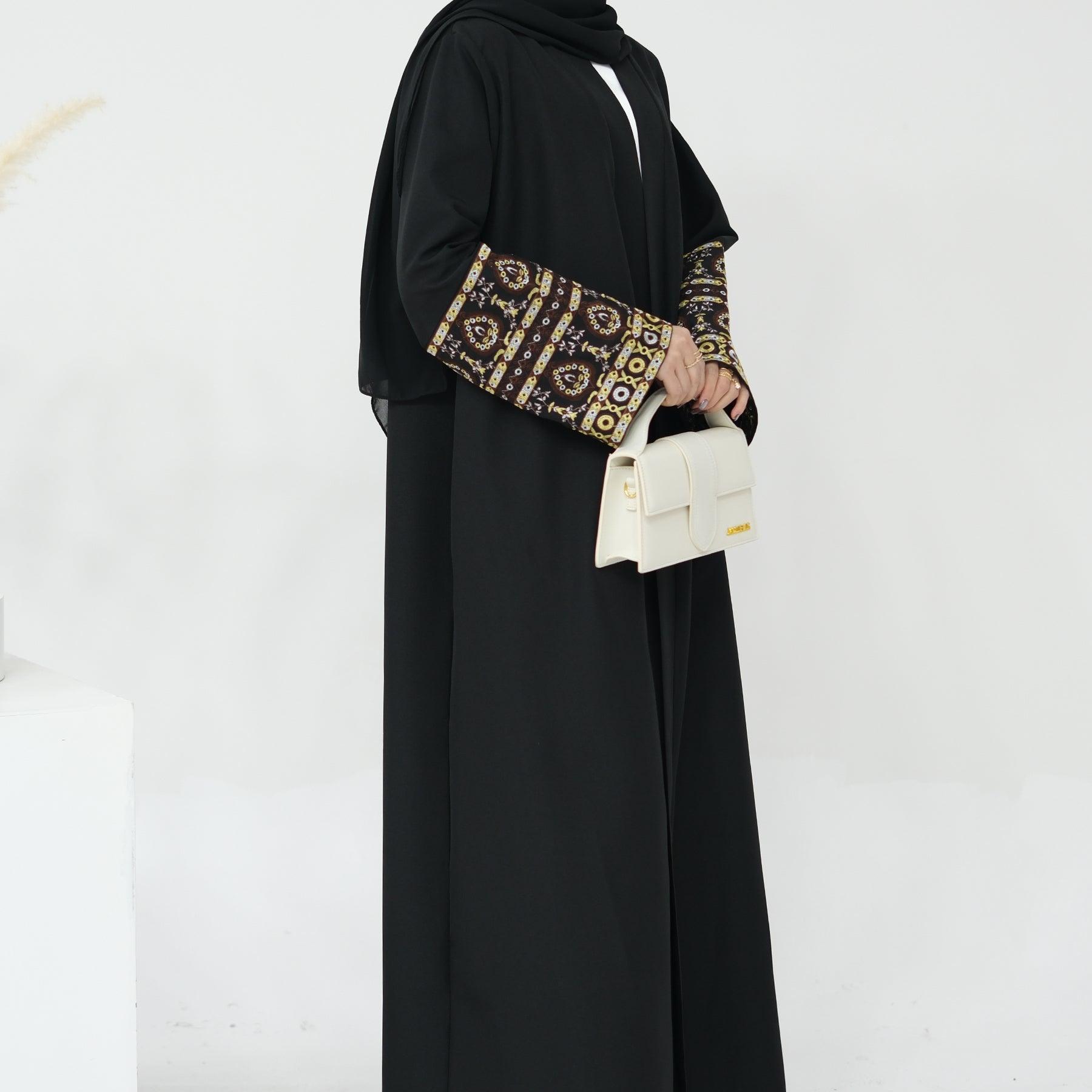 Black Open Abaya Embroidered | Eolante