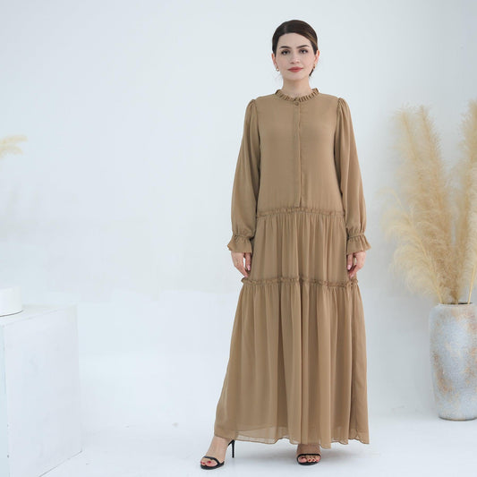 Chiffon Maxi Abaya & Belt in Khaki | Eolante Clothing 