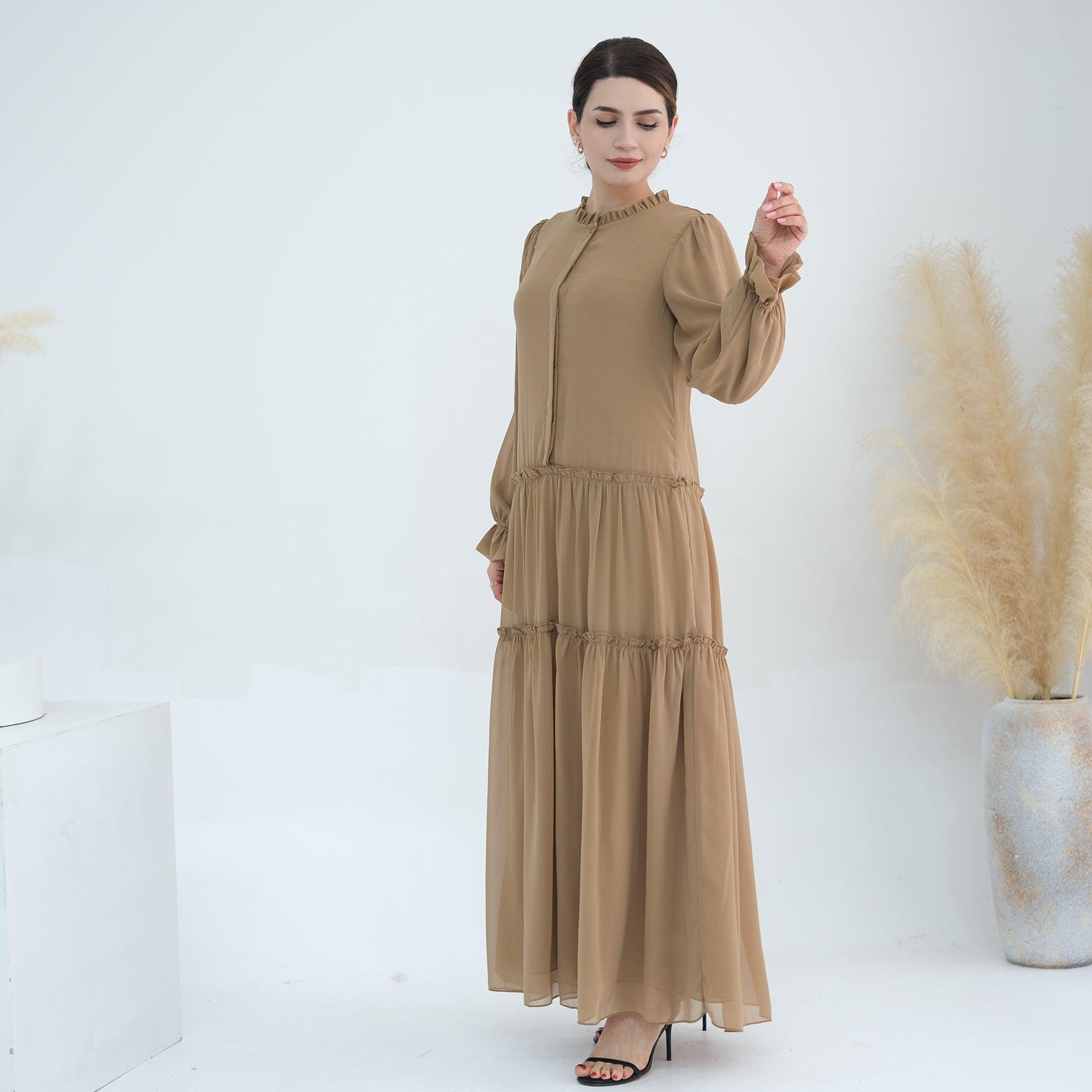 Khaki Abaya Maxi in Chiffon | Eolante Clothing 