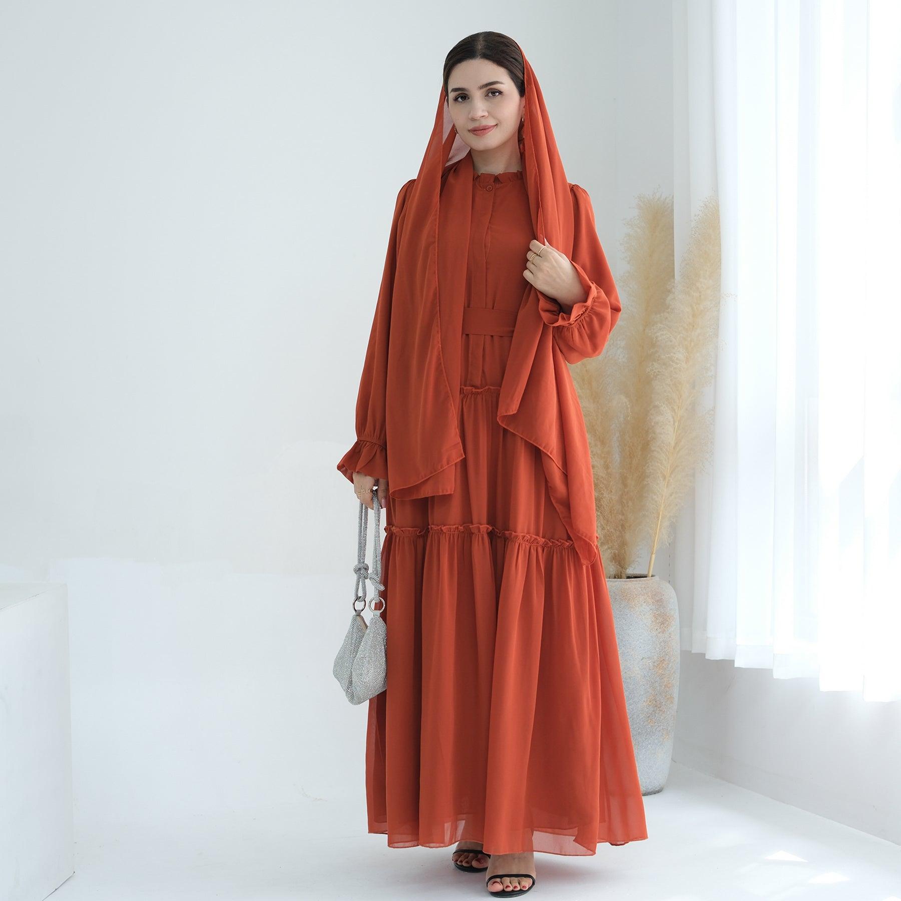 Orange Abaya Maxi with Belt | Eolante Clothing 