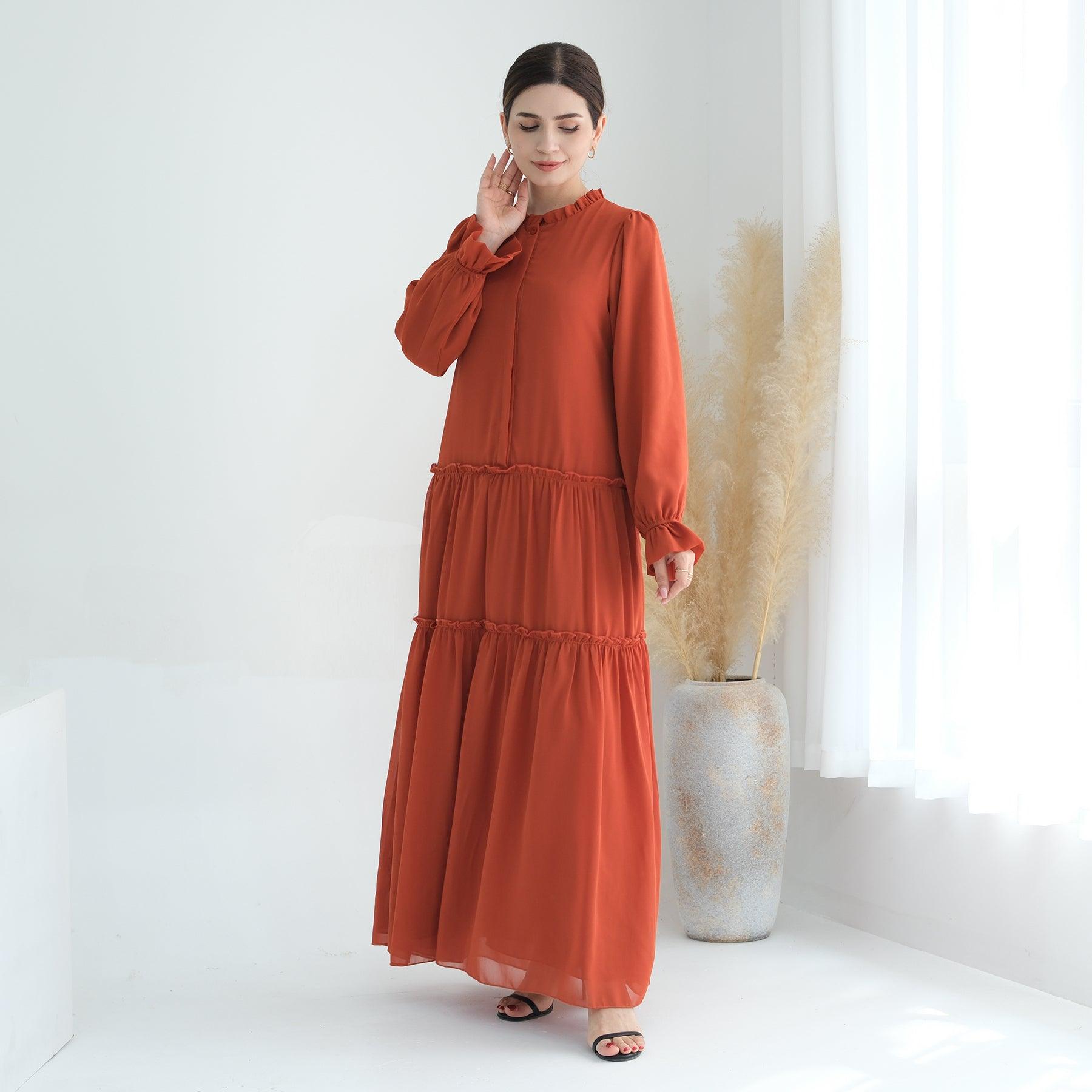 Chiffon Maxi Abaya in Orange | Eolante Clothing 