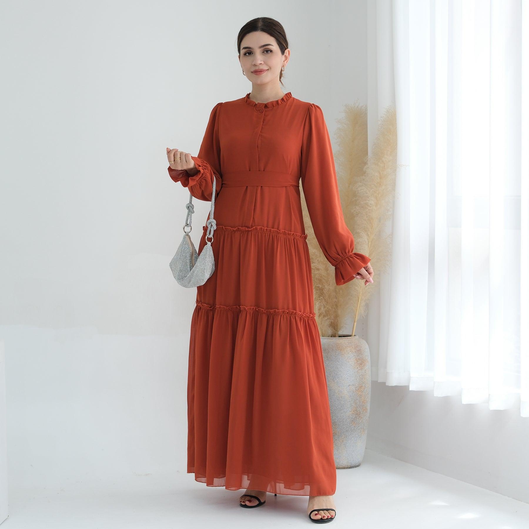 Orange Abaya Maxi with Belt | Eolante Clothing 