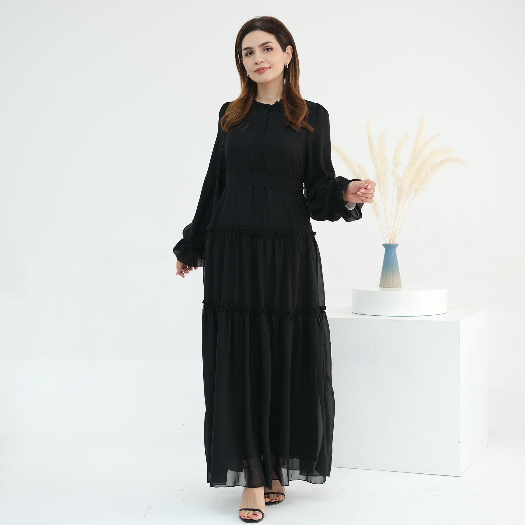 Chiffon Abaya Dress in Black | Eolante Clothing 