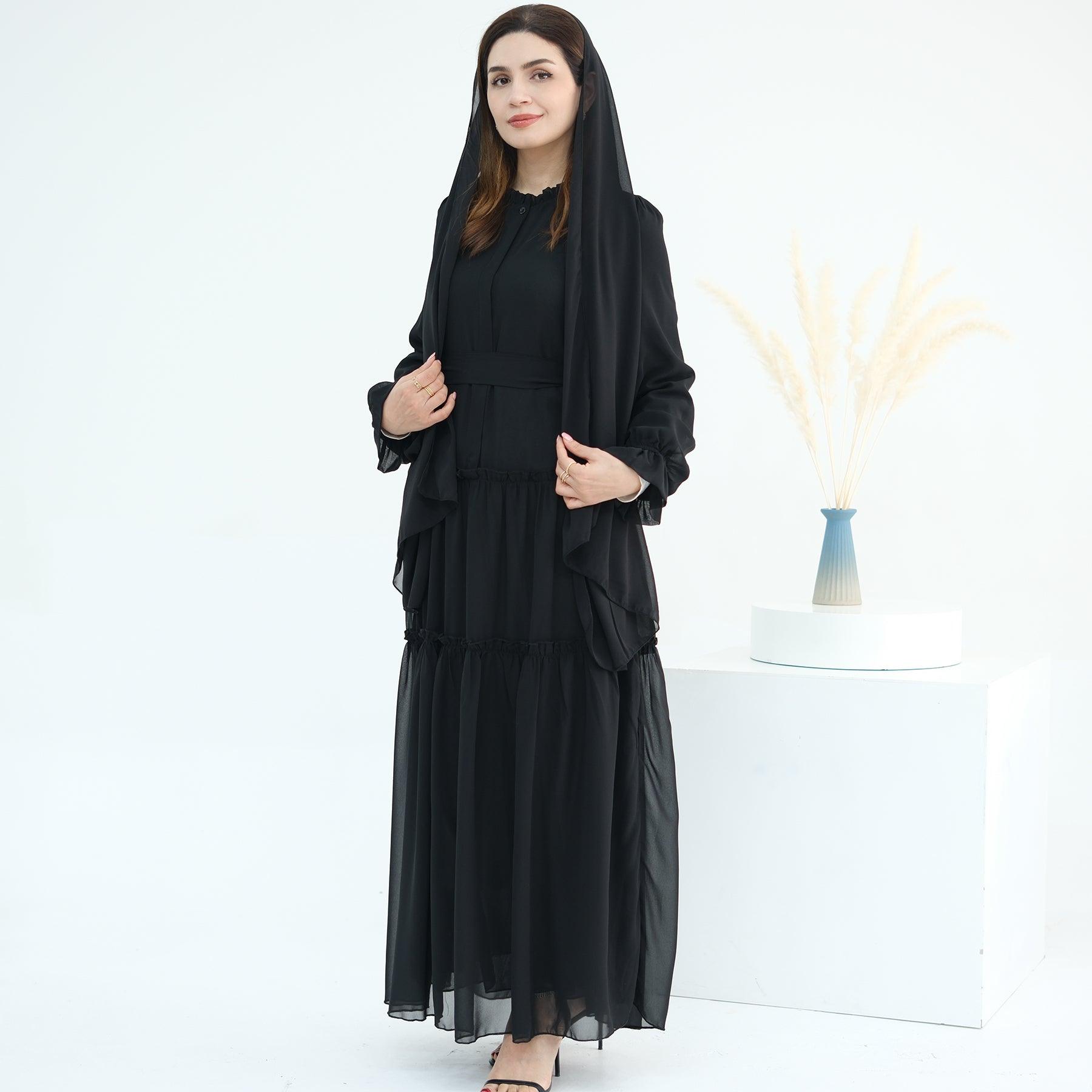 Abaya Maxi Dress with Belt in Black | Eolante Clothing 