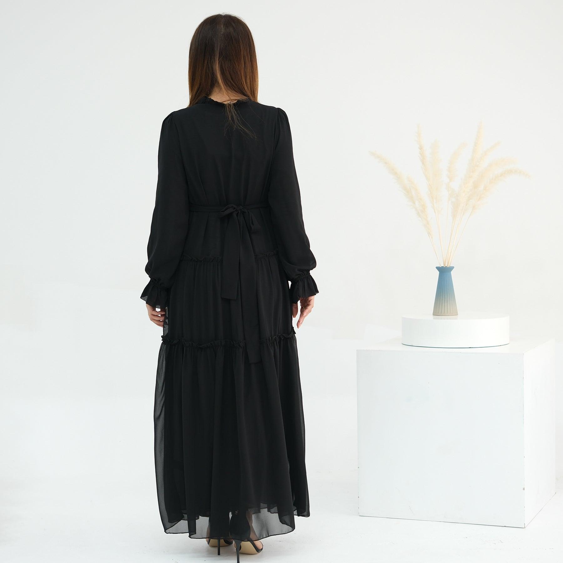 Black Chiffon Maxi Abaya & Belt | Eolante Clothing 