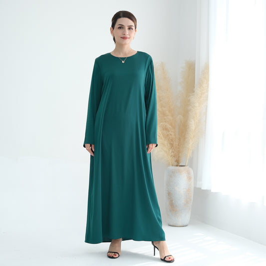 2 Piece Satin Abaya Set, Flare Sleeves Dress and Pants - Eolante Clothing