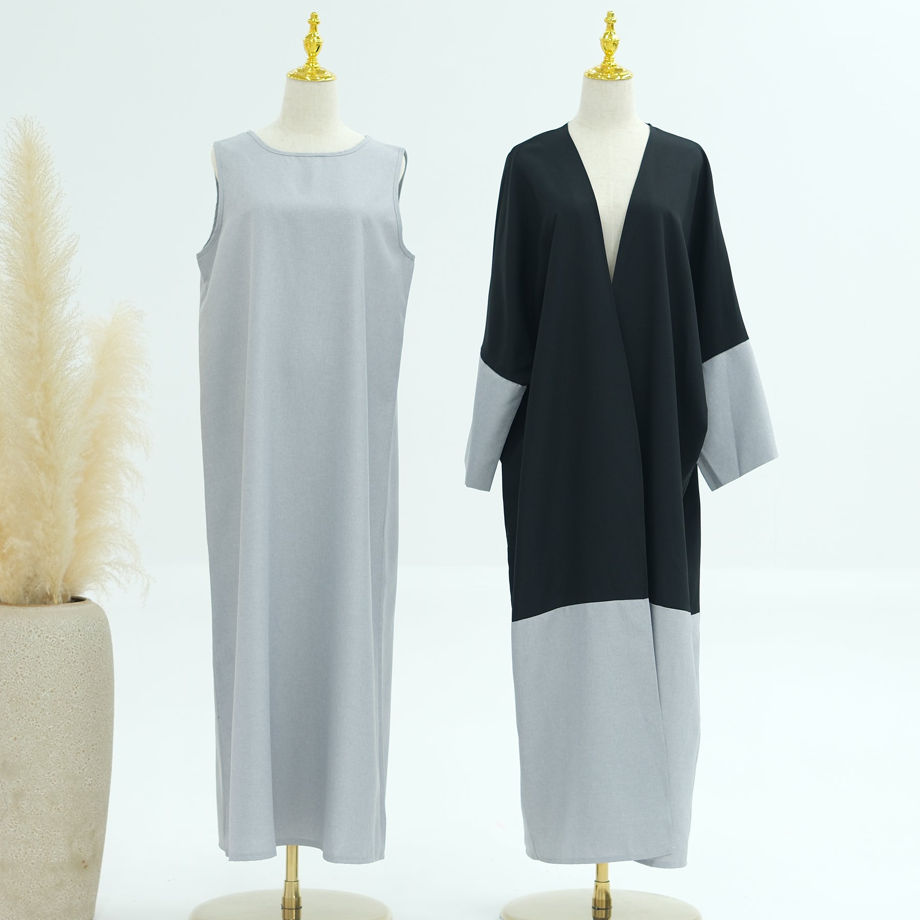 2 Piece Abaya Set, Two-Tone Dress and Pants - Eolante Clothing