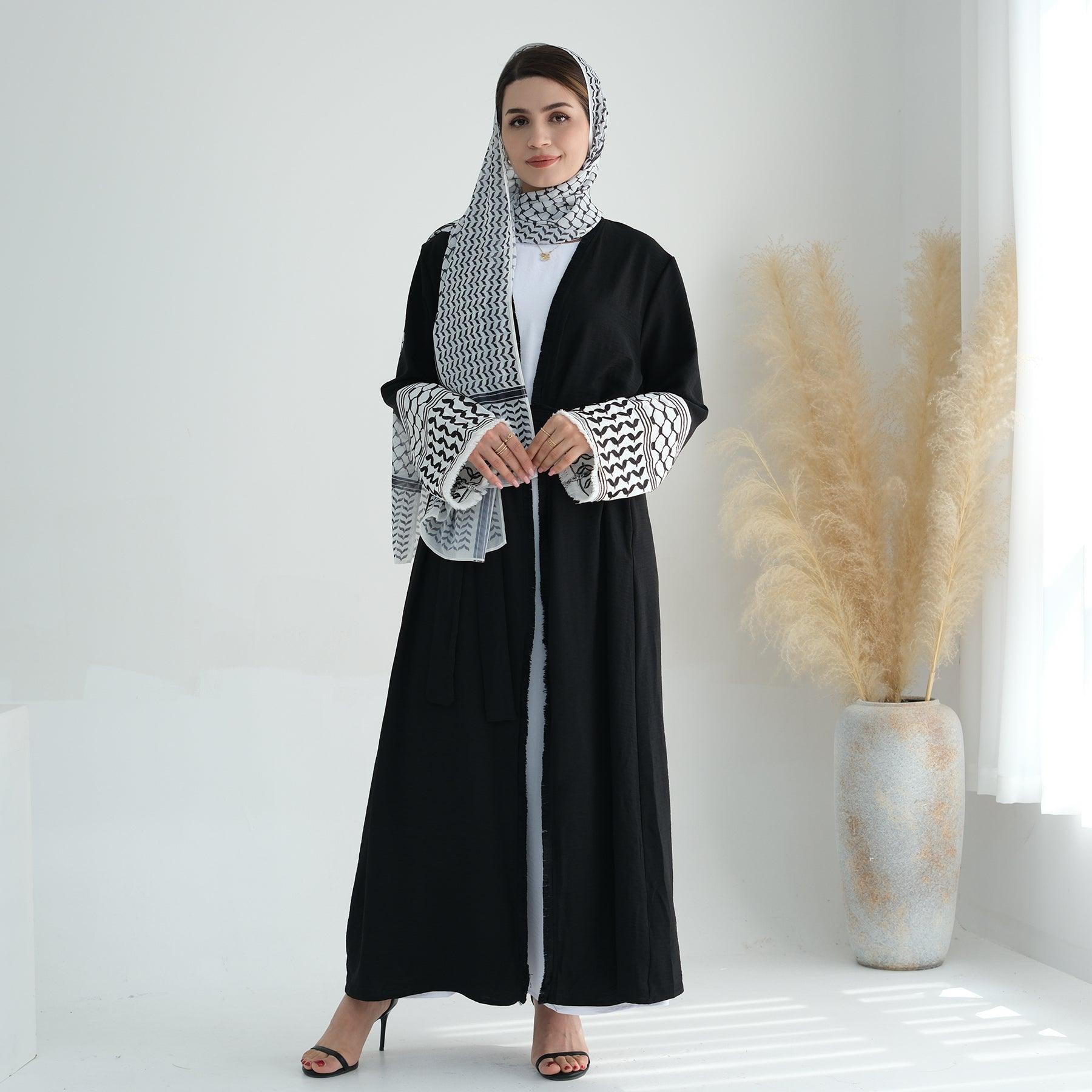 Black Open Abaya with Belt | Eolante Clothing 