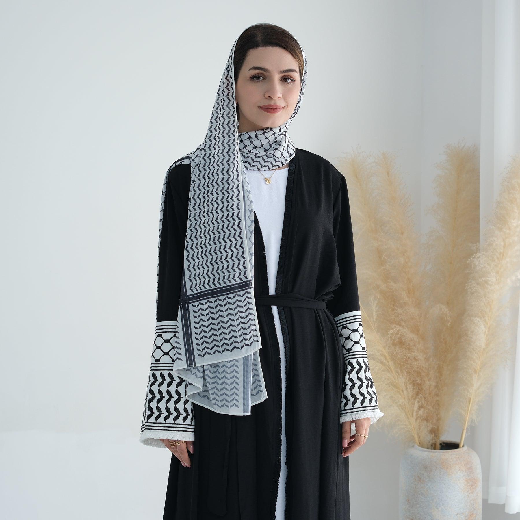 Peace Dove Pattern in Black Abaya | Eolante Clothing 