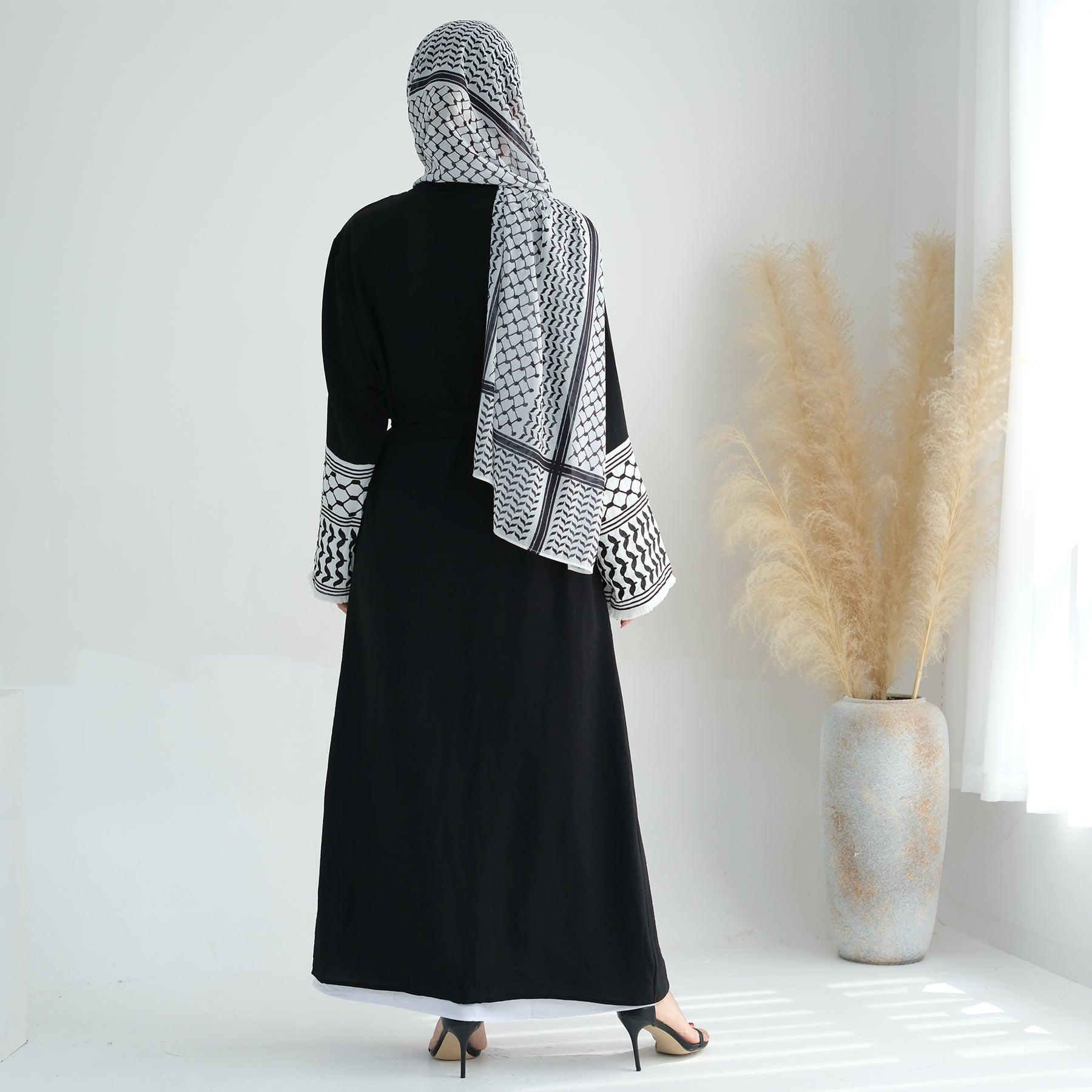 Black Open Abaya with Dove Pattern | Eolante Clothing 