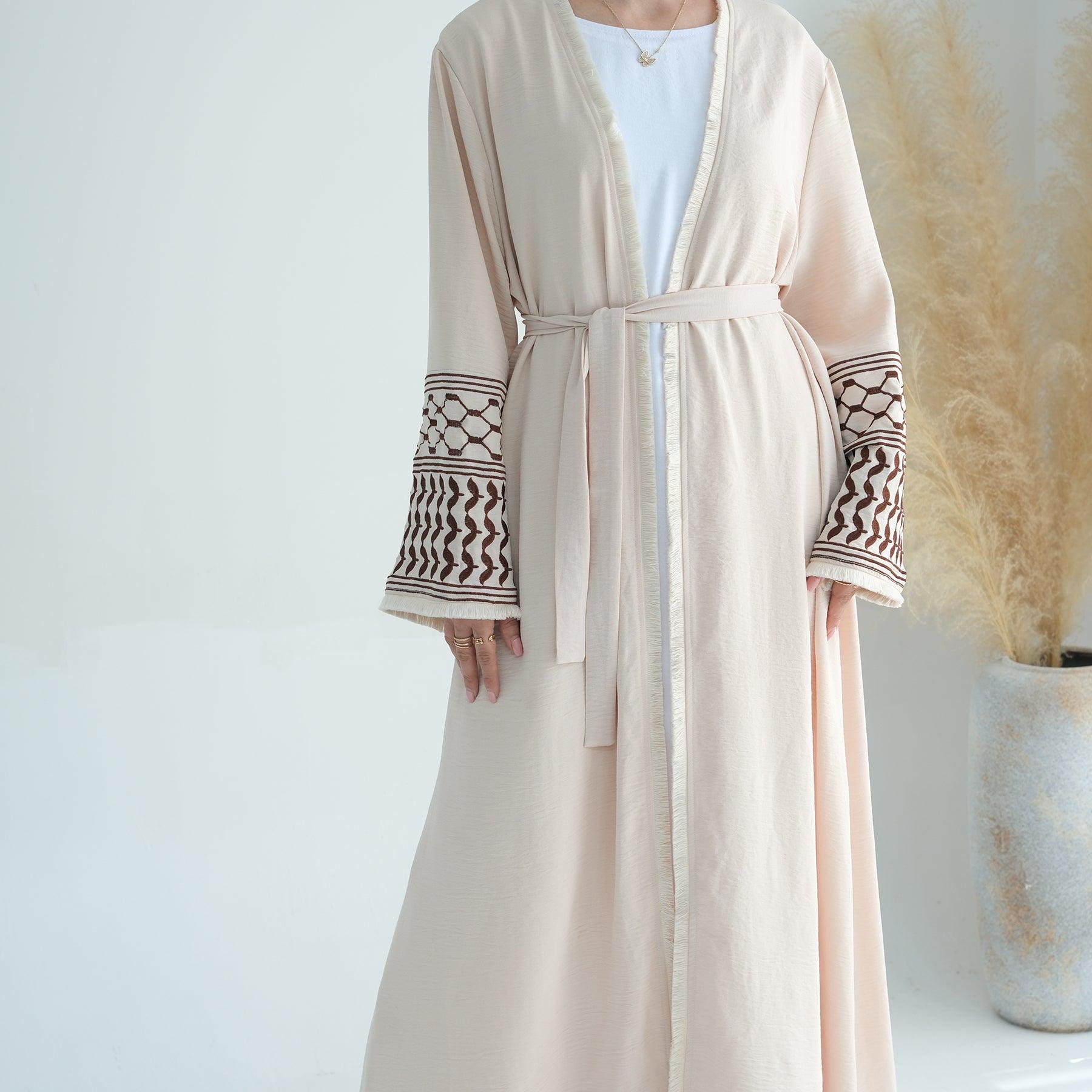 Beige Open Abaya & Belt | Eolante Clothing 