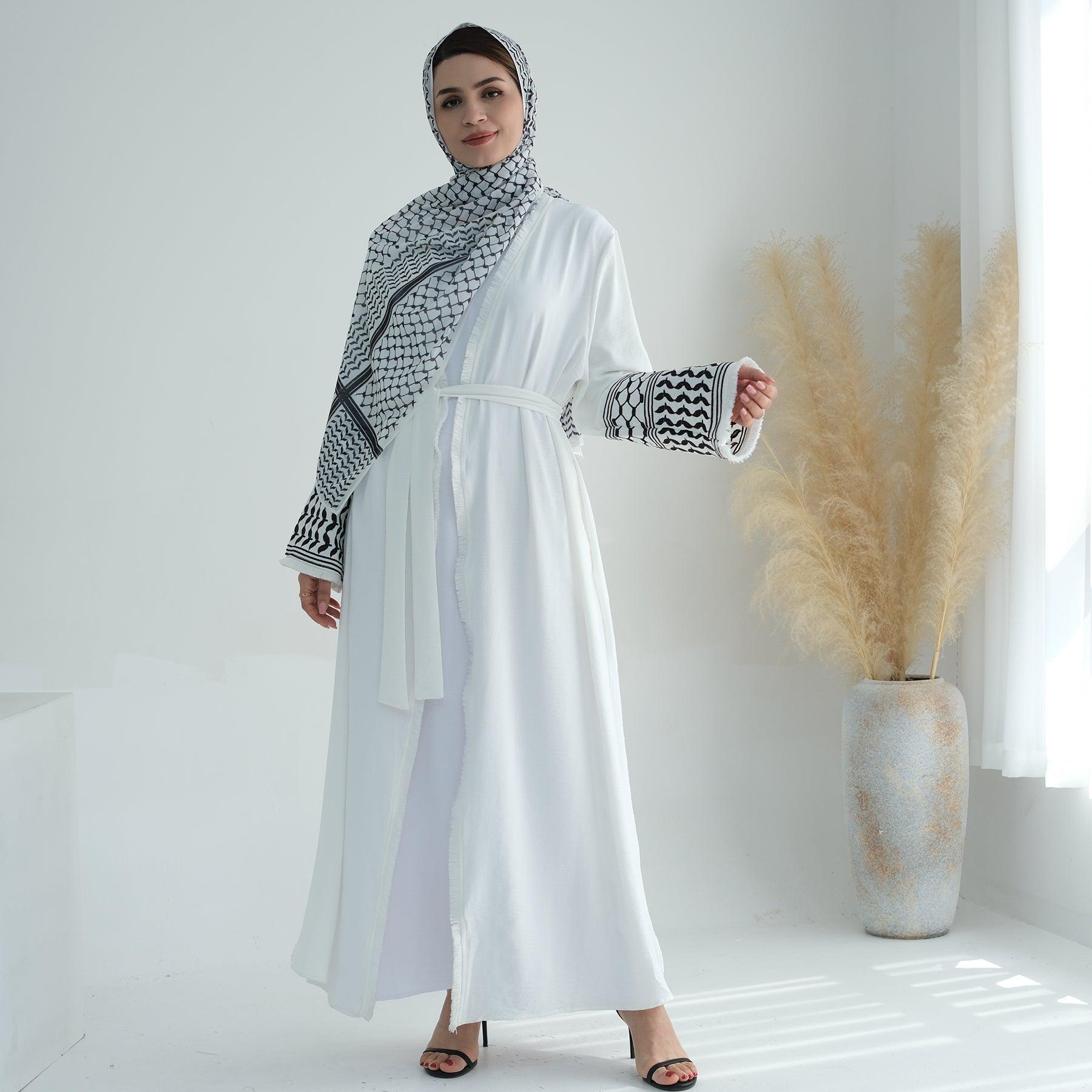 Open Abaya & Belt with Dove Pattern | Eolante Clothing 