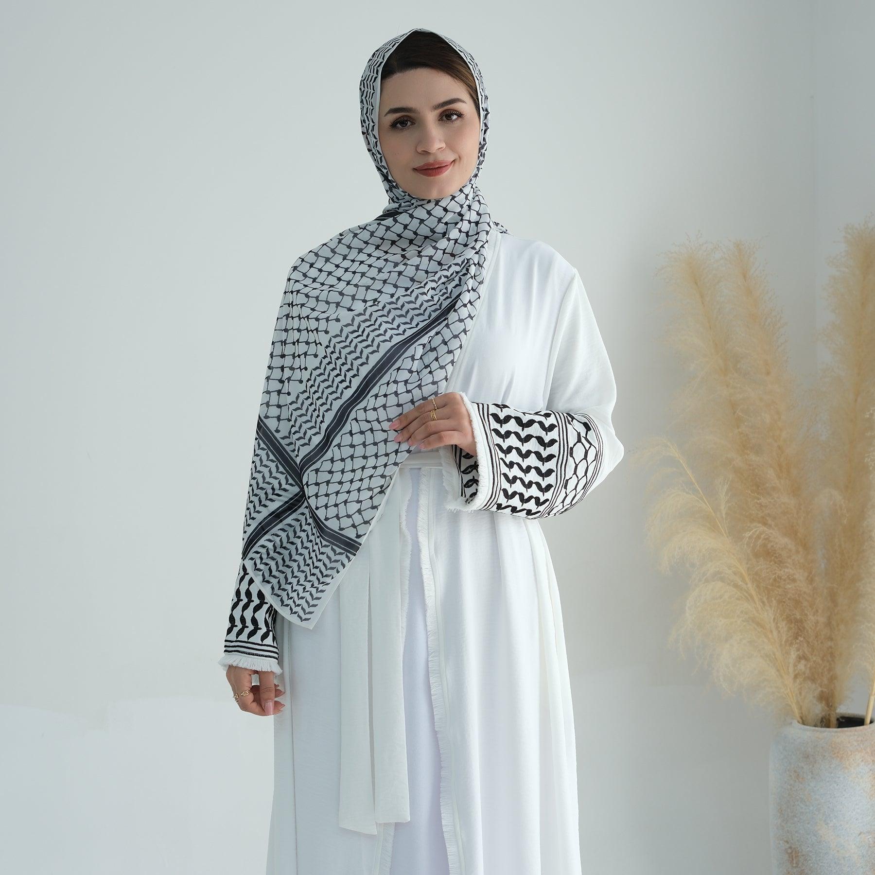 Open Abaya with Fringed Dove Pattern | Eolante Clothing 