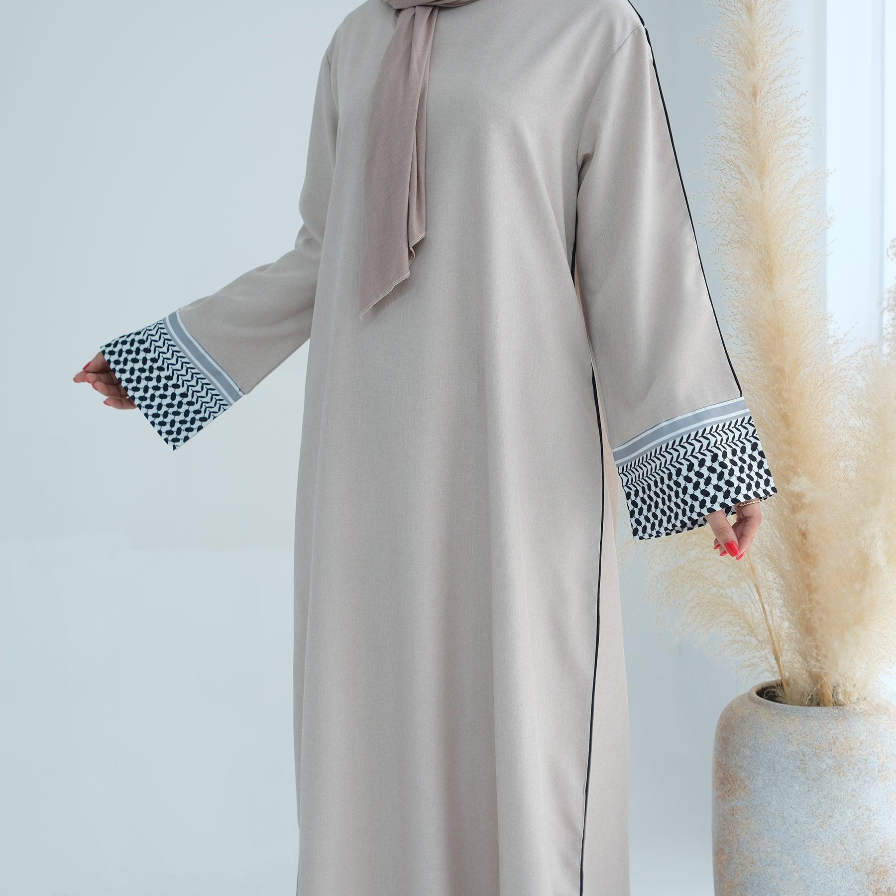 Yasmin Keffiyeh Inspired Abaya Dress in Beige | Eolante Clothing 