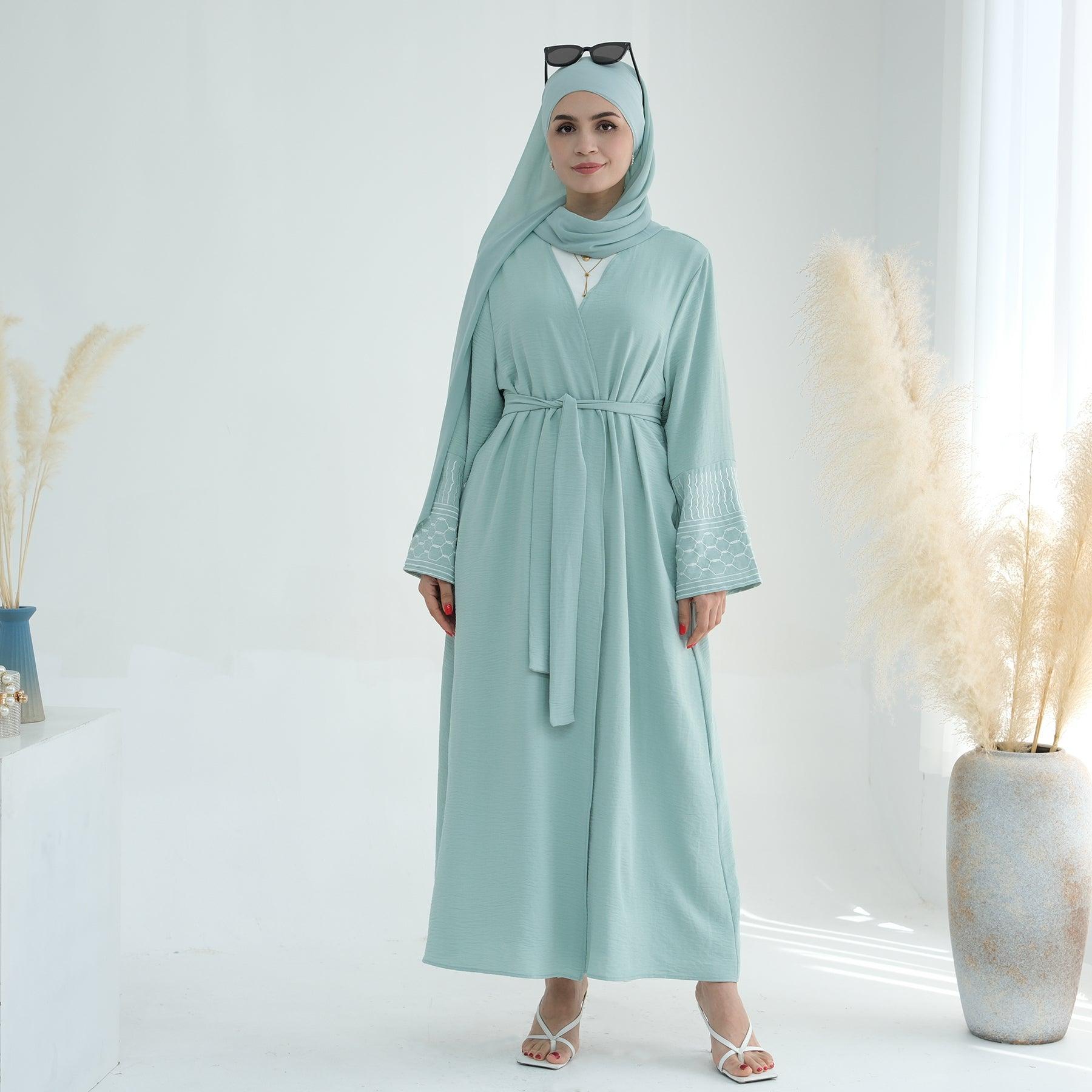 Mint Green Danyah Keffiyeh Inspired Abaya | Eolante Clothing 