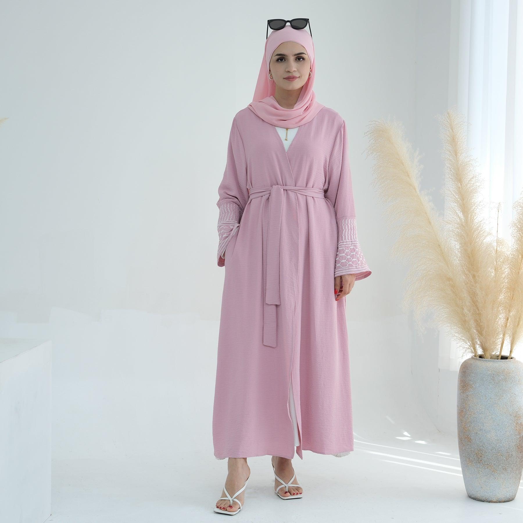 Pink Open Abaya with Peace Dove Design | Eolante Clothing 