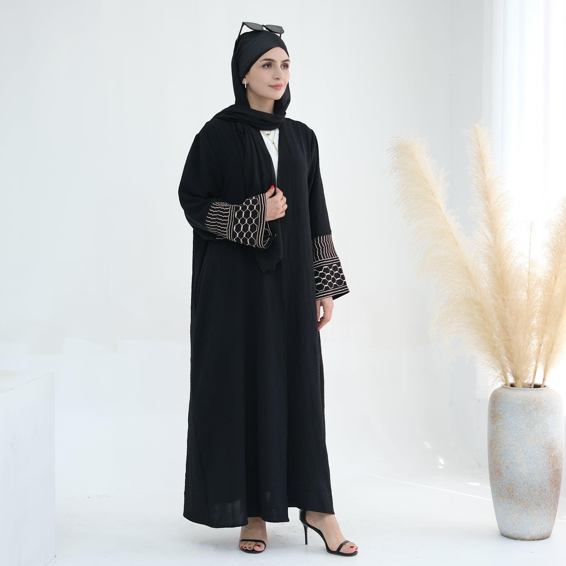 Open Abaya in Black Inspired by Danya Keffiyeh | Eolante Clothing 