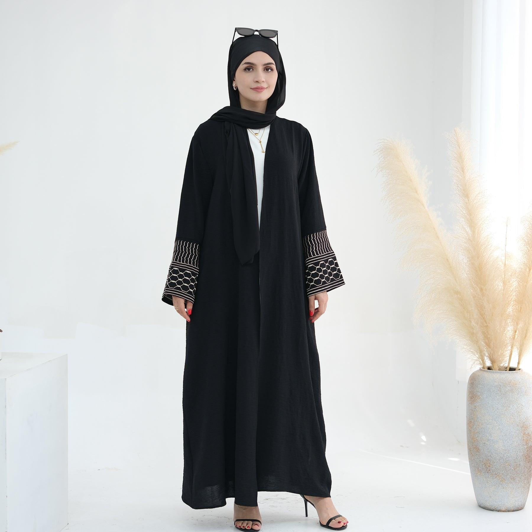 Black Abaya in Peace Dove Design | Eolante Clothing 