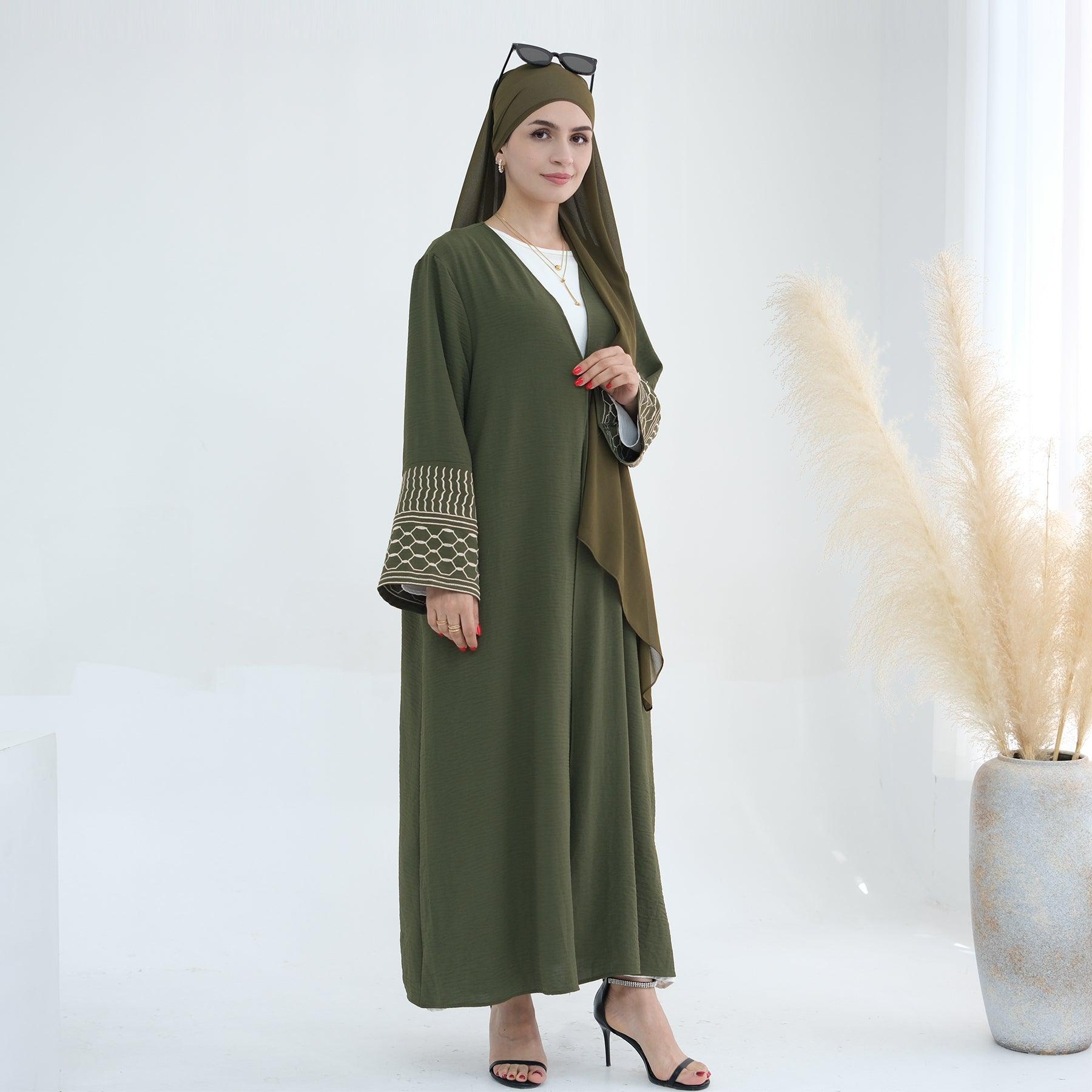 Army Green Open Abaya | Eolante Clothing 