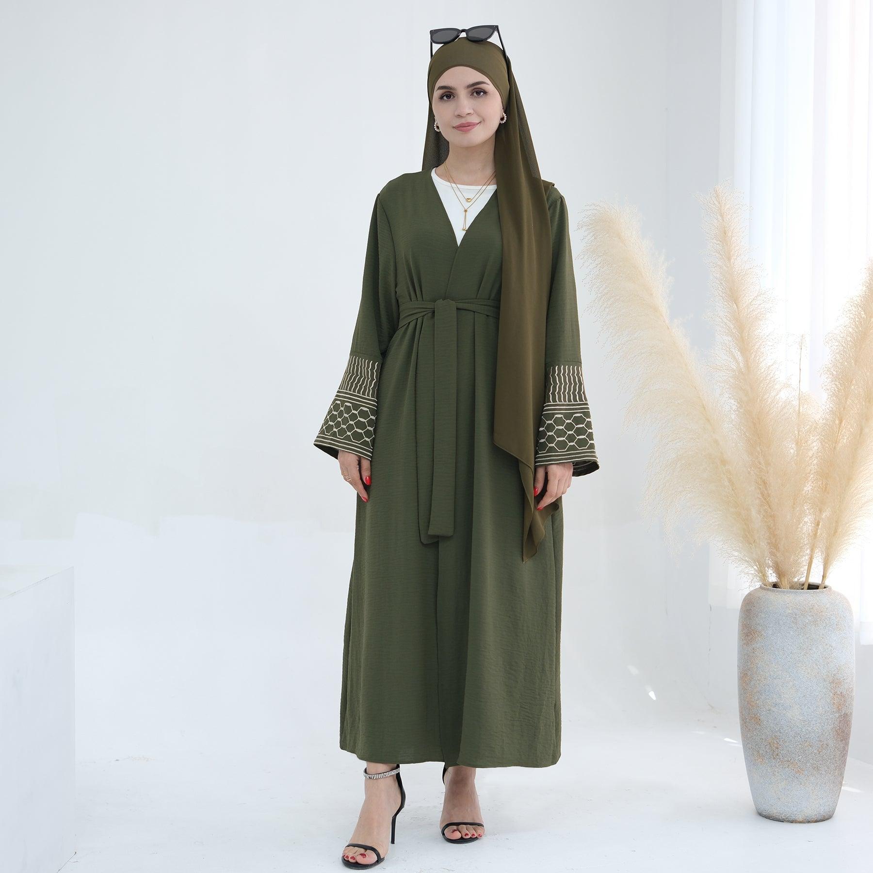 Danyah Keffiyeh Inspired Abaya  in Army Green | Eolante Clothing 