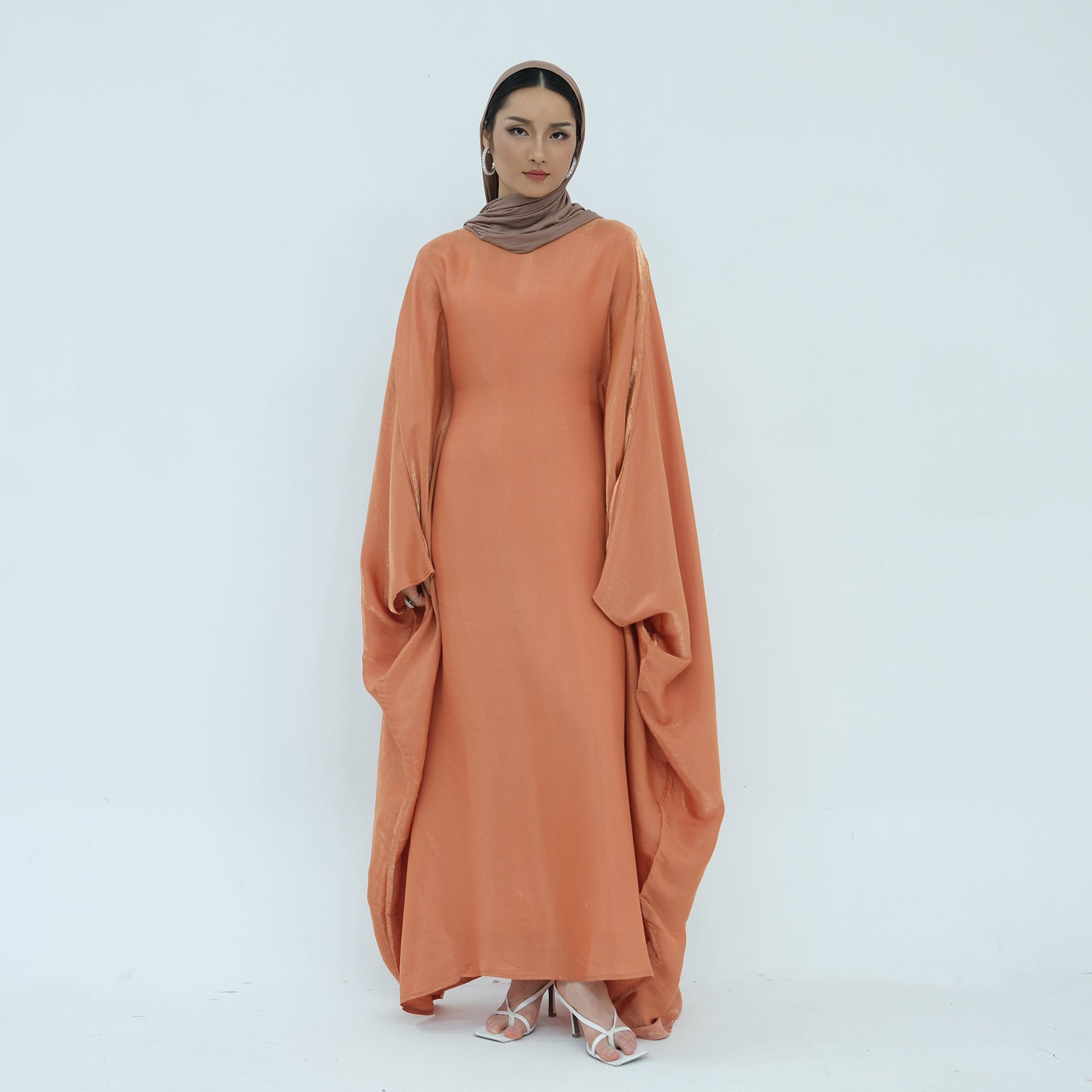 Maxi Dress Abaya in Shiny Orange | Eolante Clothing 