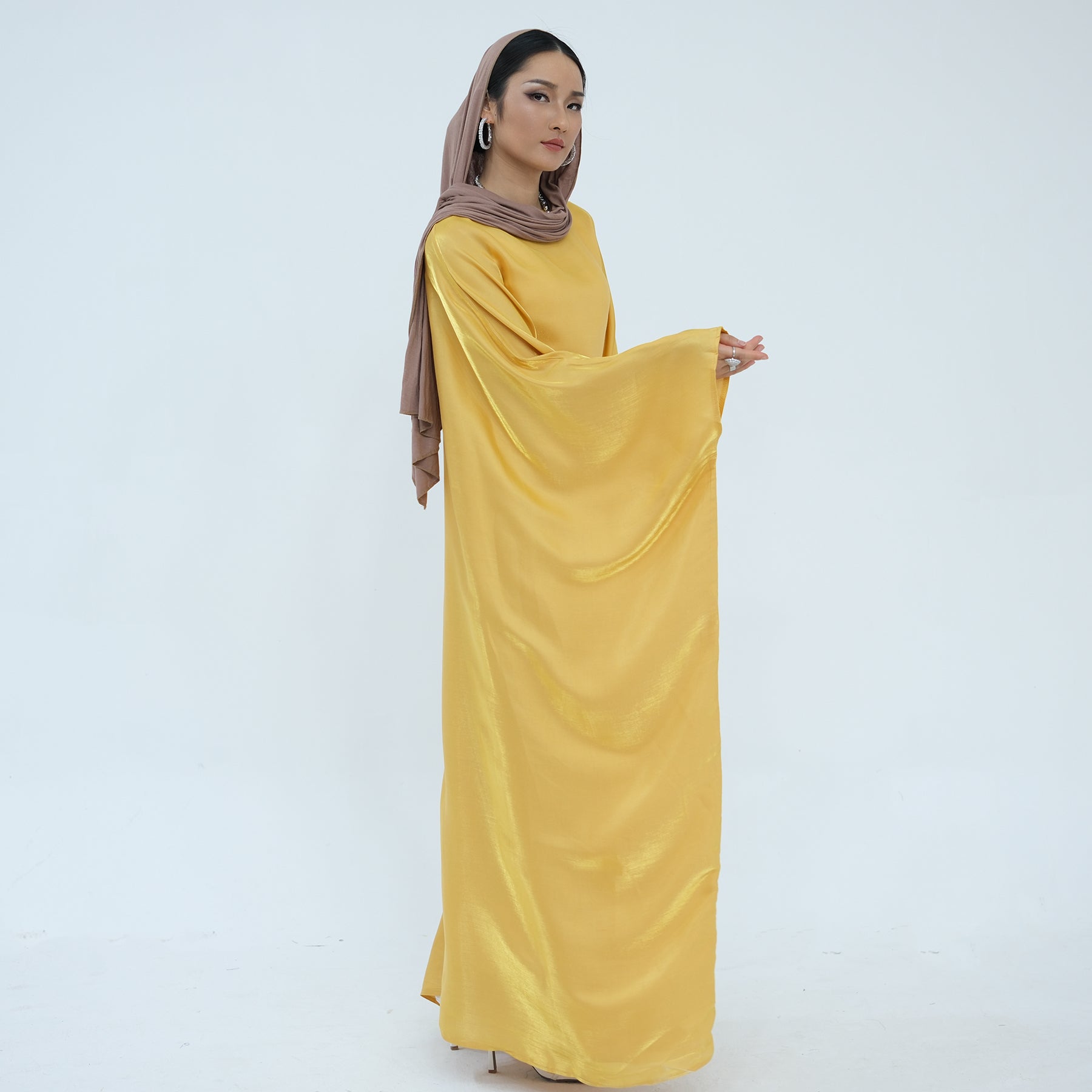 Shiny Mustard Maxi Dress Abaya | Eolante Clothing 